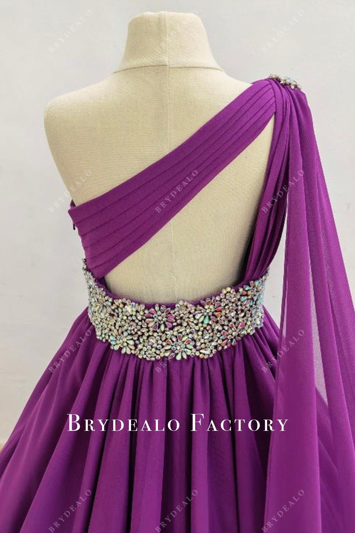 plum cape pageant dress