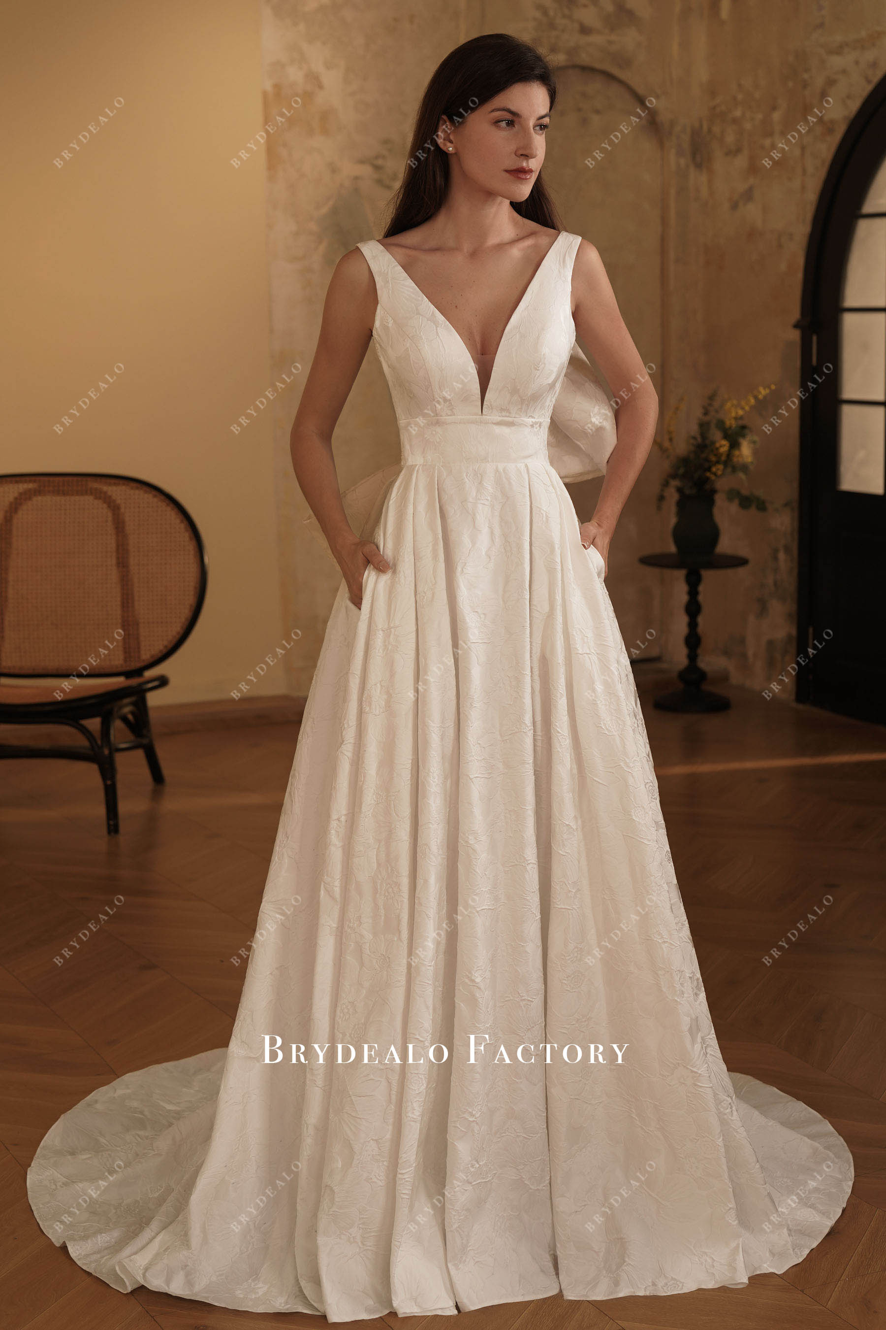 plunging a line wedding dress