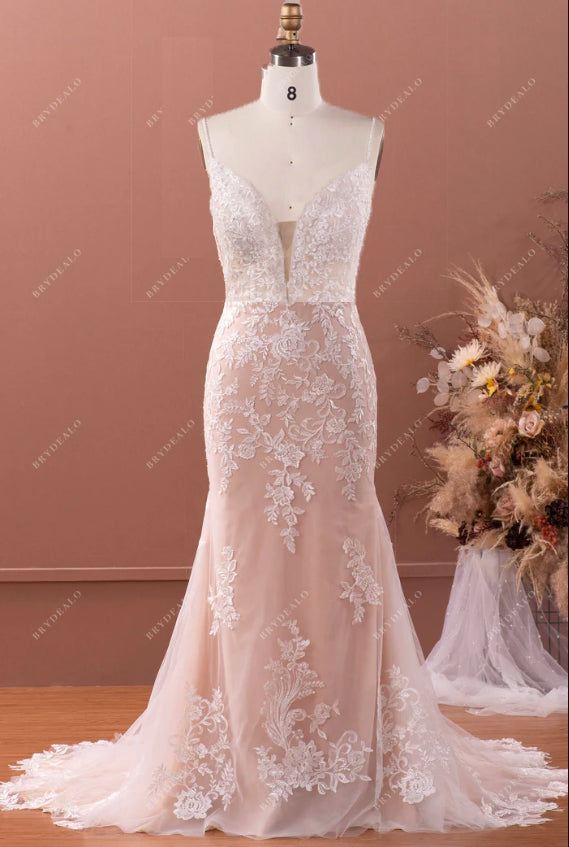 Custom Lace Champagne Two-Piece Mermaid Wedding Dress with Overskirt Custom Lace Champagne Two-Piece Mermaid Wedding Dress with Overskirt