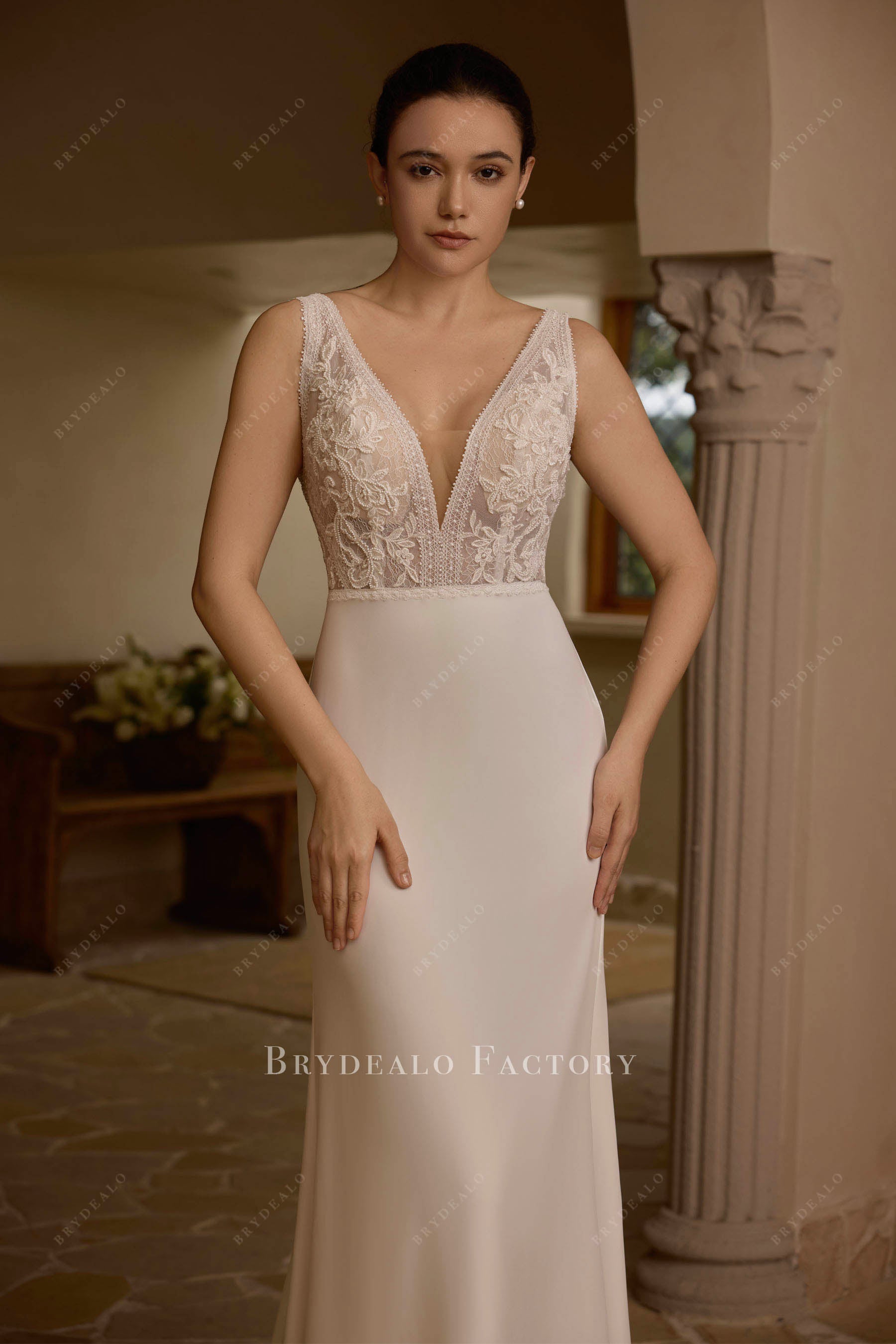 plunging neck wedding dress