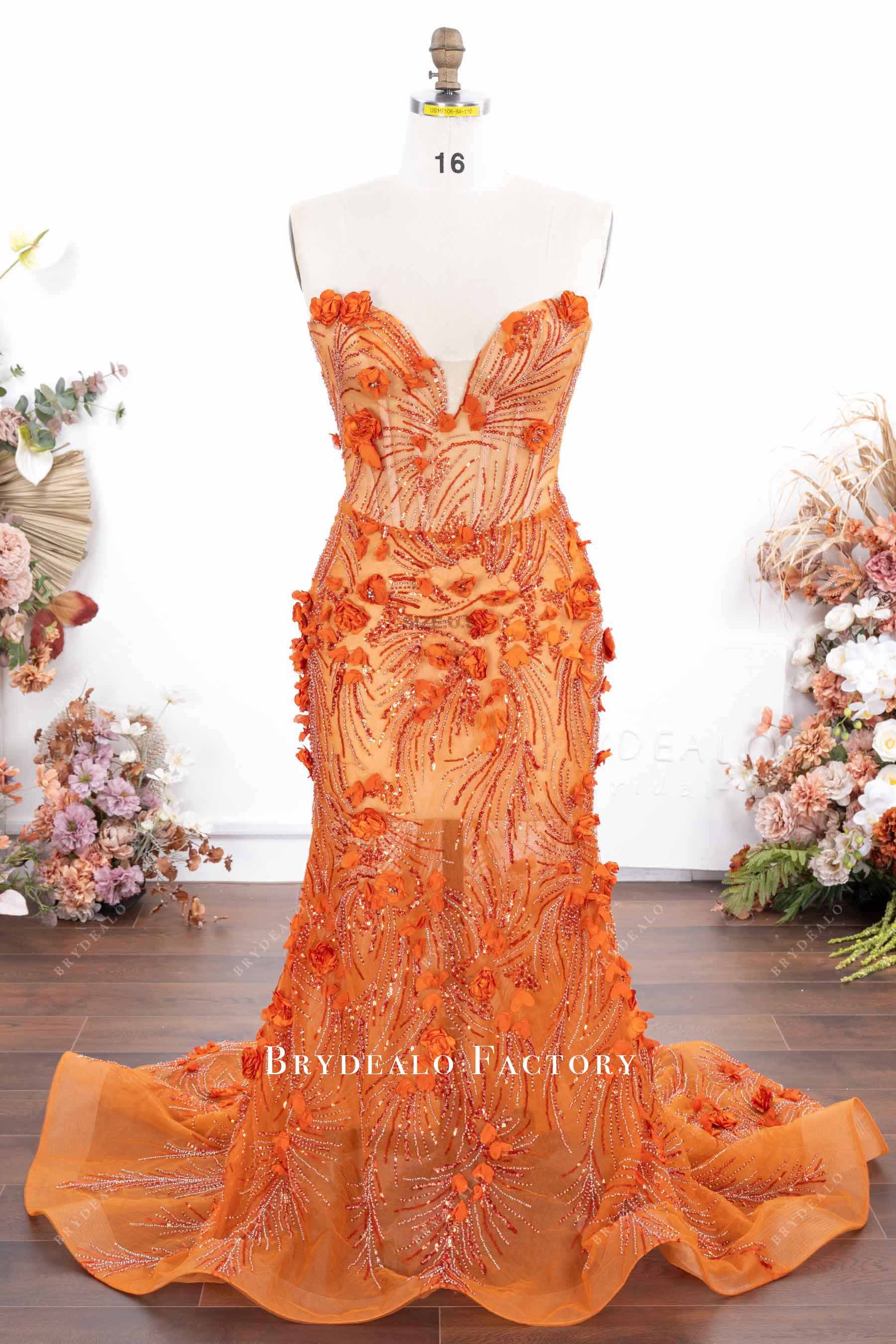 Plus Size Orange Corset 3D Flower Mermaid Prom Dress Plus Size Orange Corset 3D Flower Mermaid Prom Dress