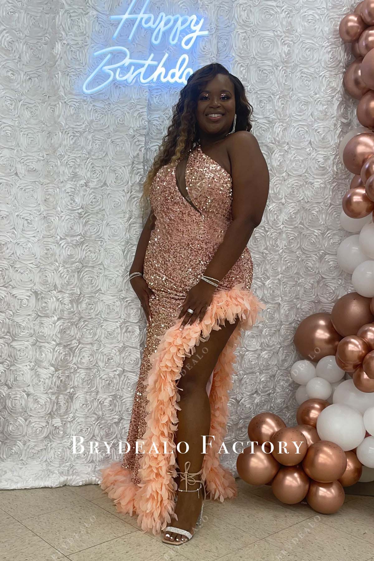 One Shoulder Champagne Gold Sequin Birthday Dress