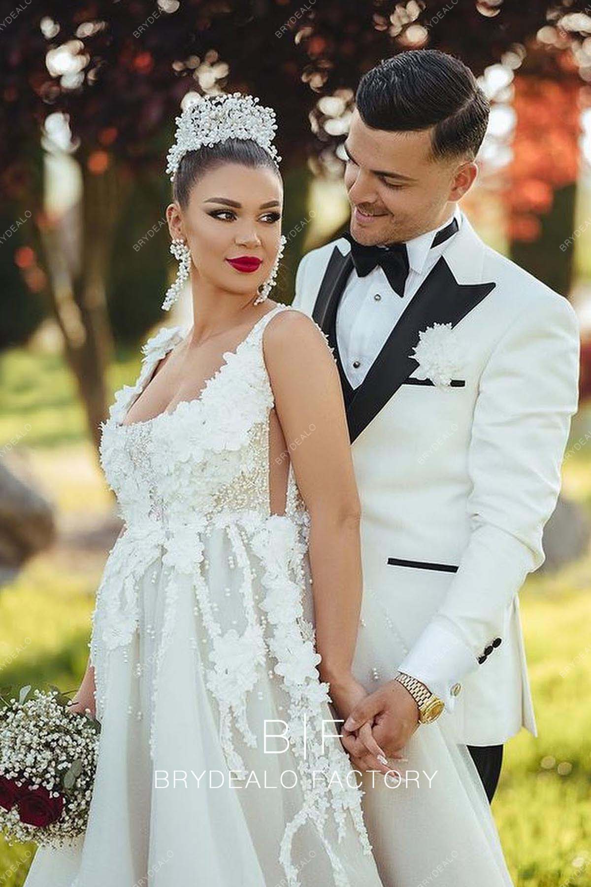 Designer Lace Square Neck Custom Maternity Bridal Dress