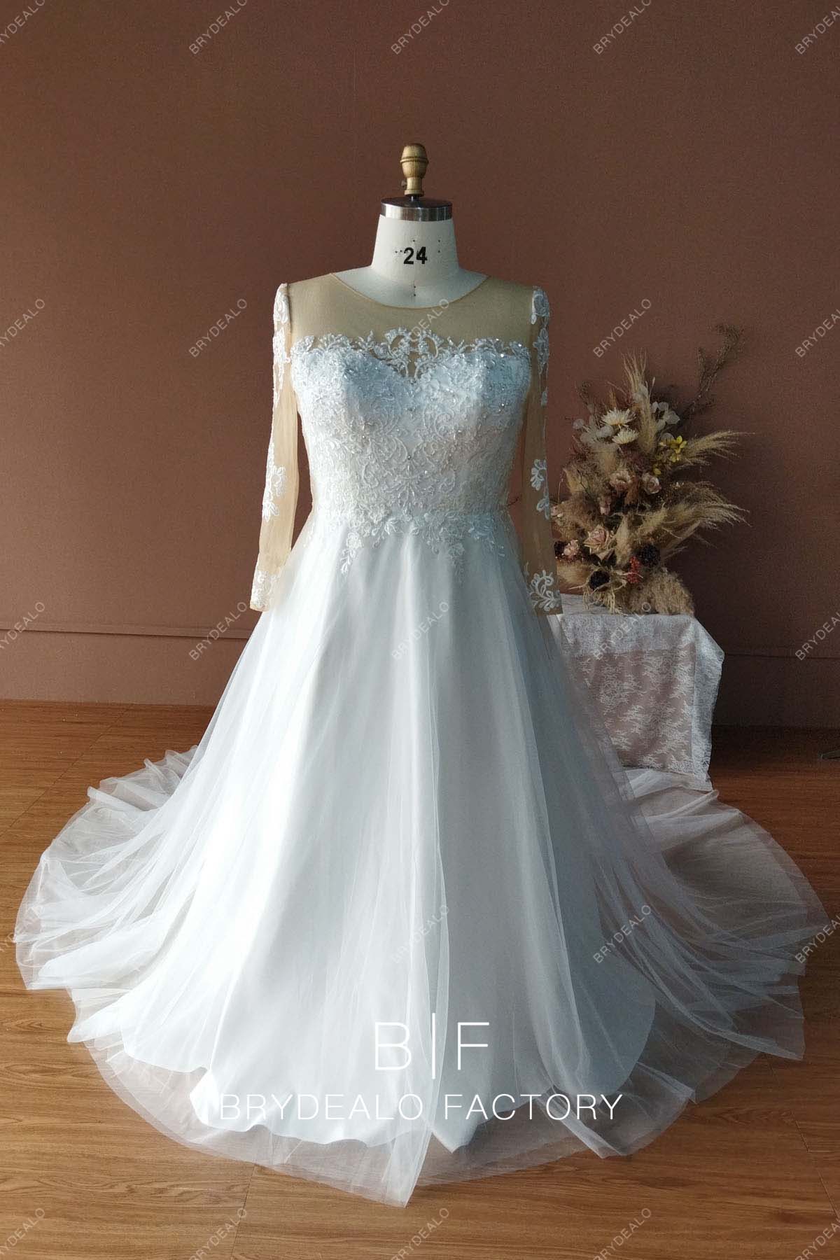 Designer Lace Plus Size Ball Gown Rustic Long Sleeve Wedding Dress Designer Lace Plus Size Ball Gown Rustic Long Sleeve Wedding Dress