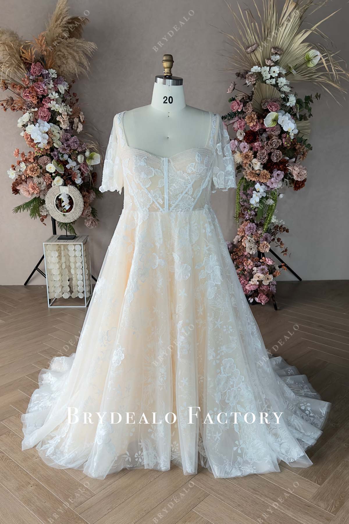 plus size champagne lace custom wedding gown