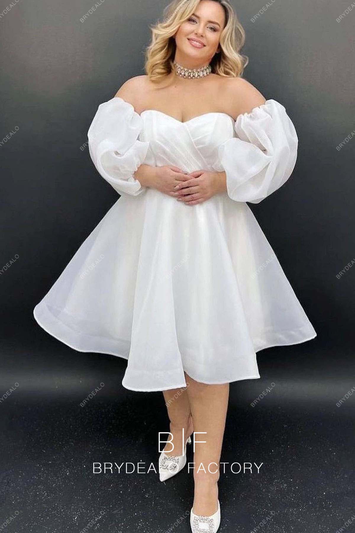 Plus Size Organza Cute Off Shoulder Casual Knee Length Wedding Dress Plus Size Organza Cute Off Shoulder Casual Knee Length Wedding Dress