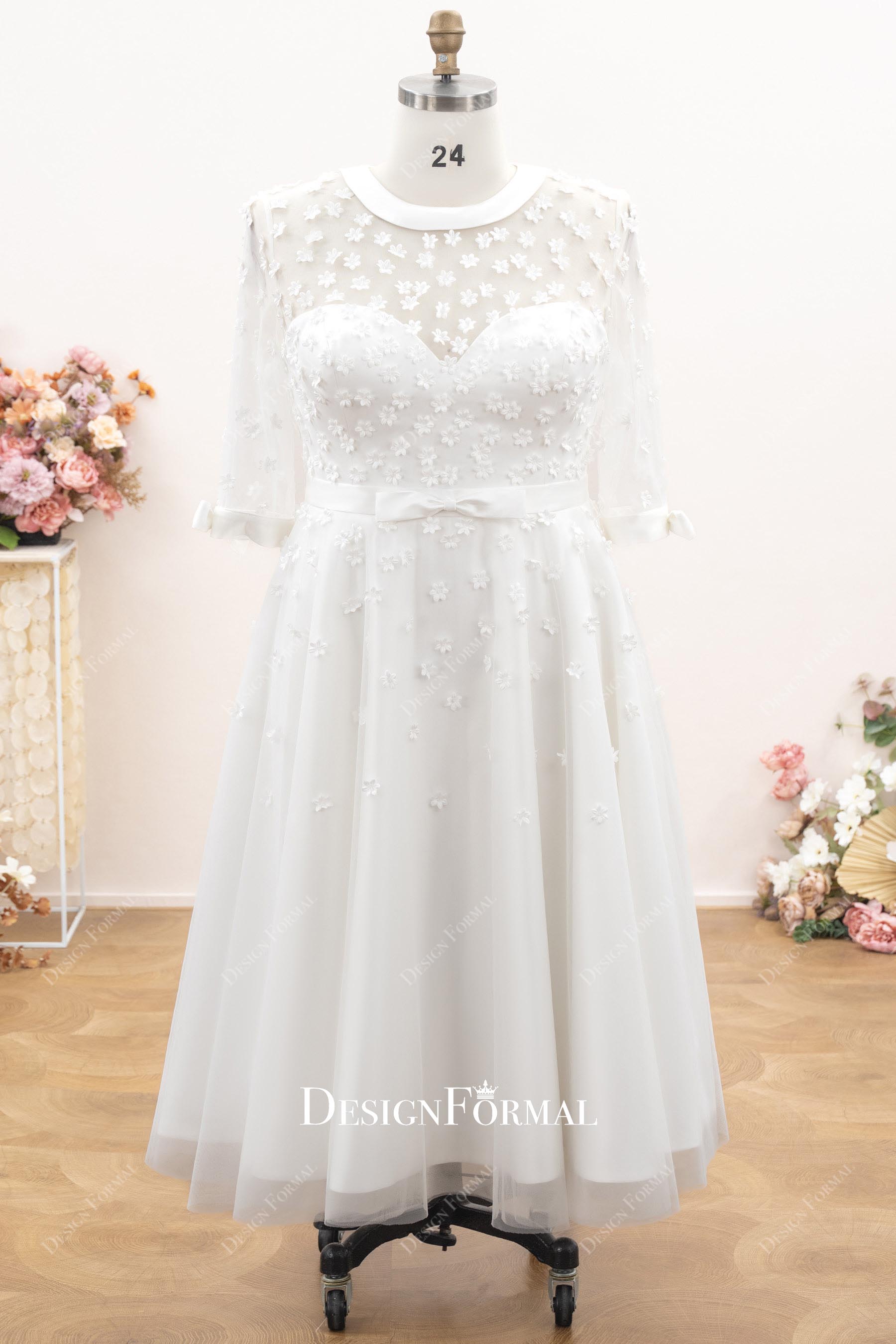 plus size lace a line bridal dress