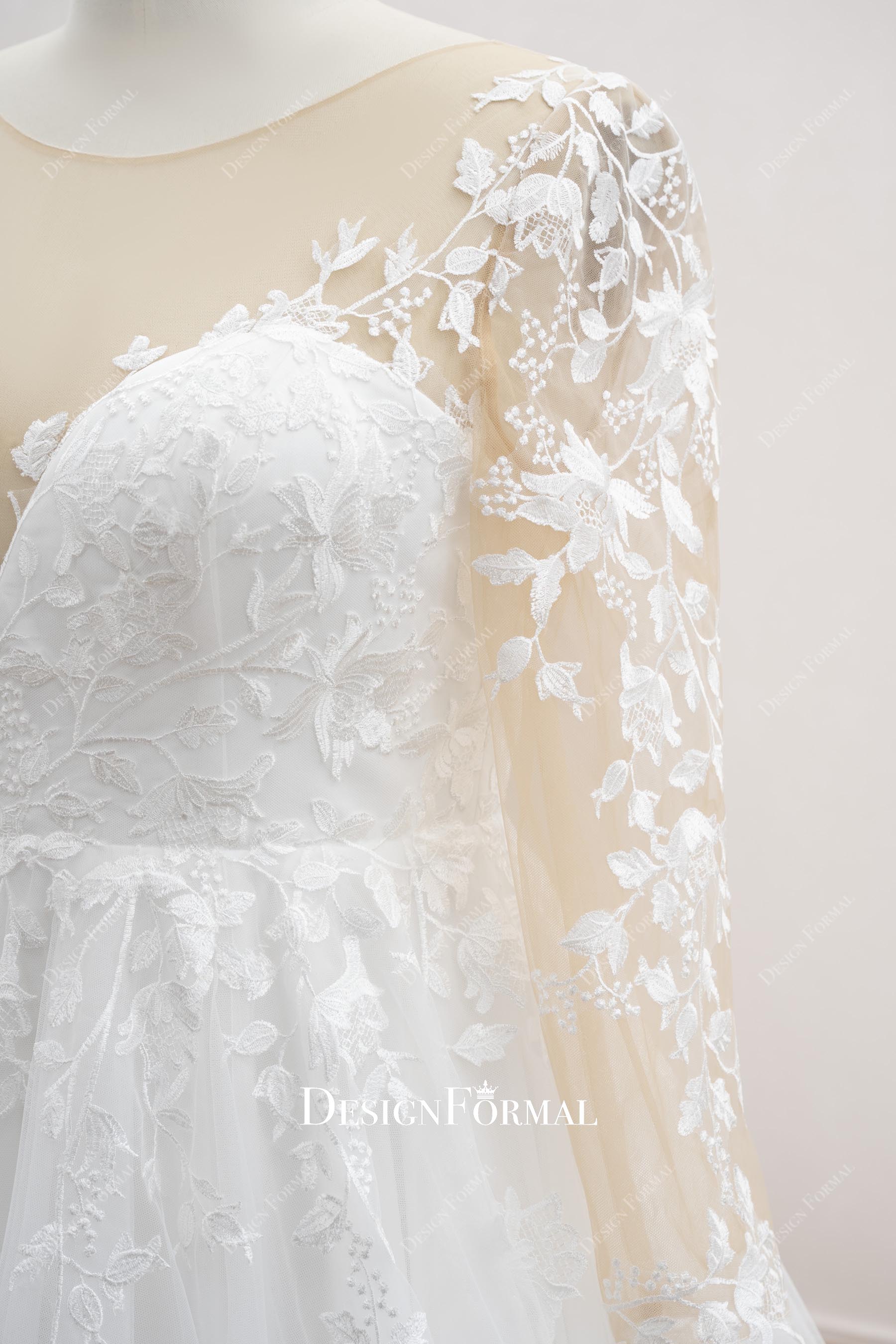 plus size lace illusion sleeves wedding dress