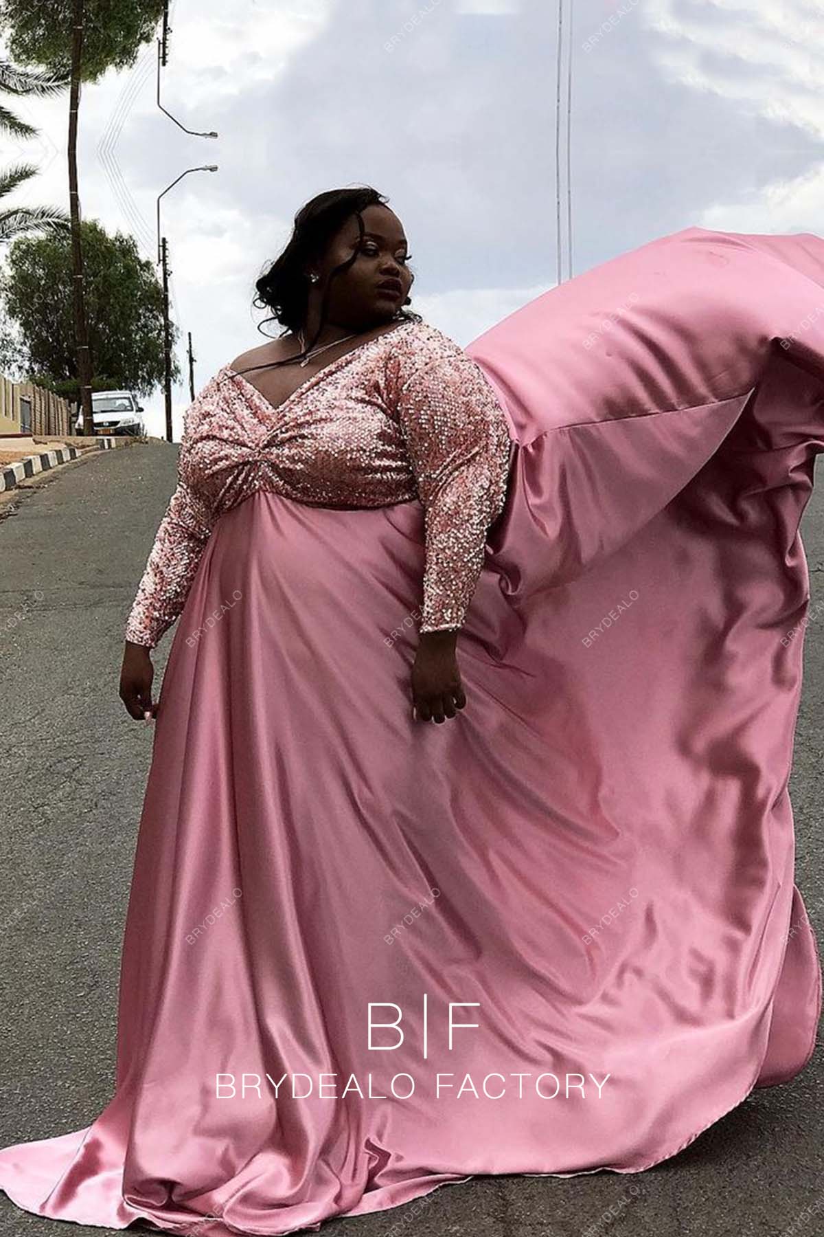 Rose Gold Sequin Plus Size Empire Charmeuse Long Prom Dress Rose Gold Sequin Plus Size Empire Charmeuse Long Prom Dress