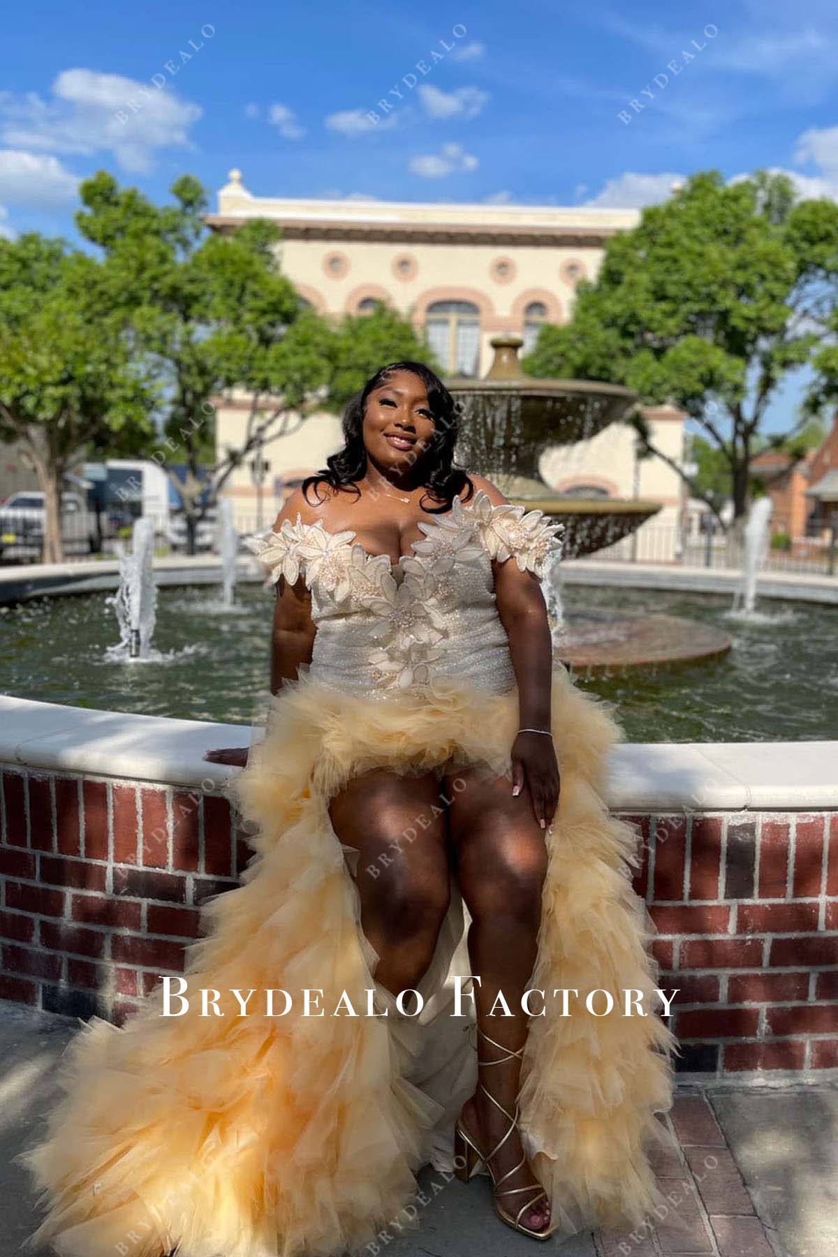 plus size slit champagne prom dress