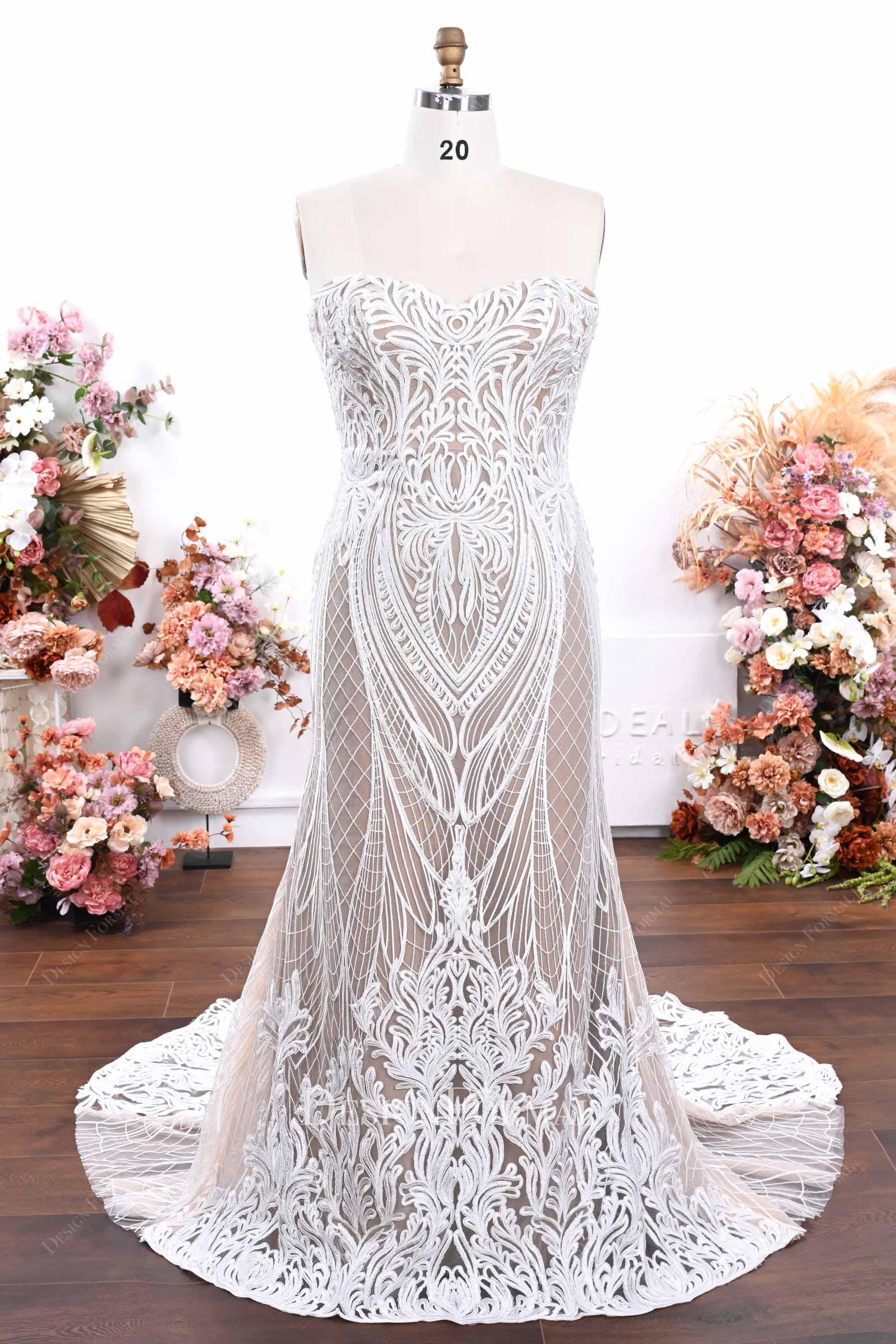 plus size strapless boho lace bridal dress