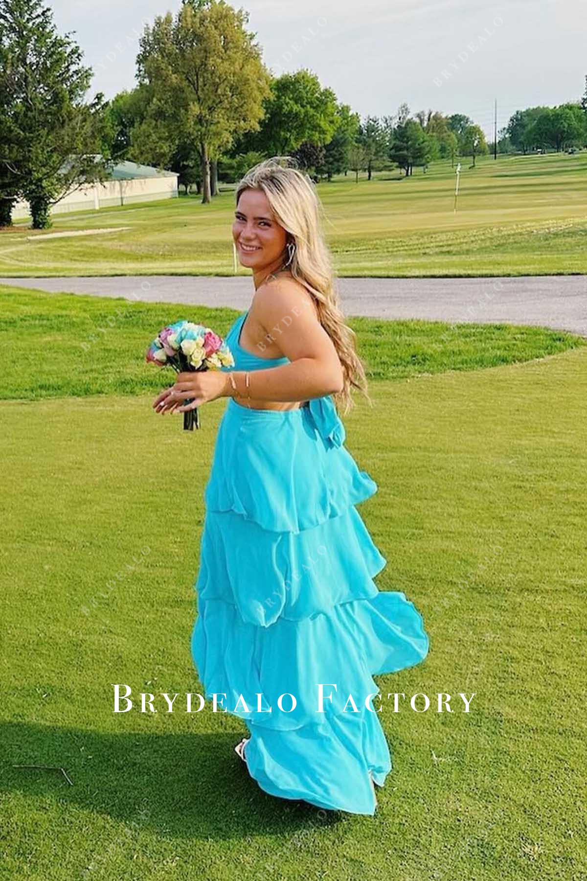 pool crisscross back prom dress