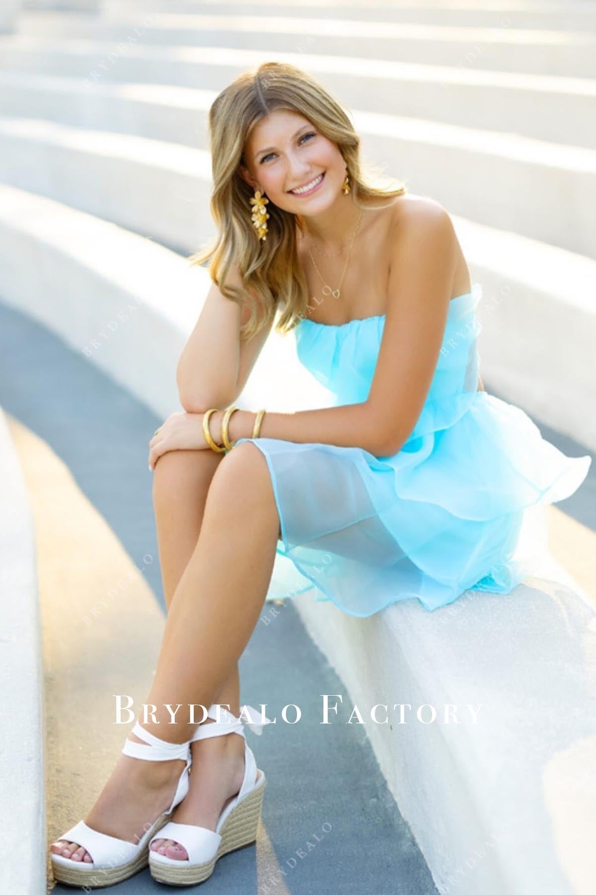 pool layered mini prom dress