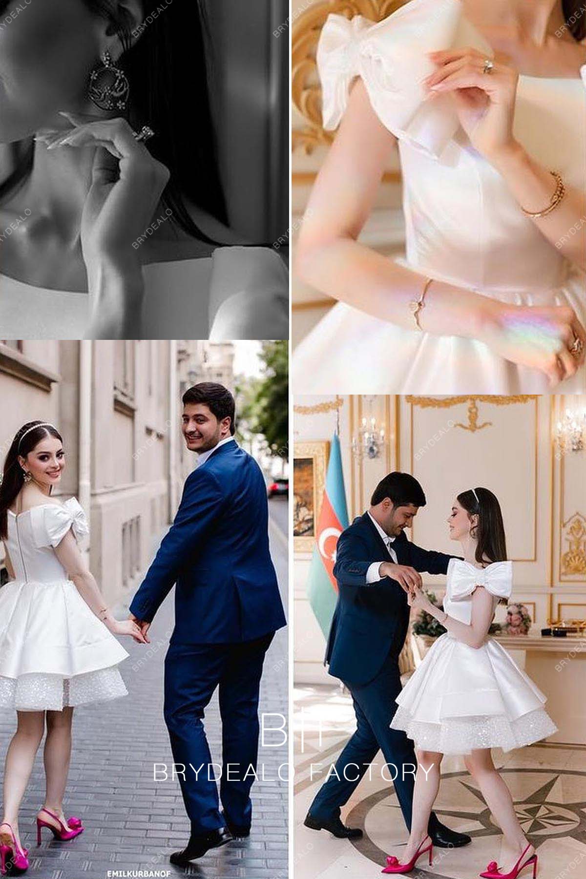 Off Shoulder A-line Satin Short Casual Wedding Dress