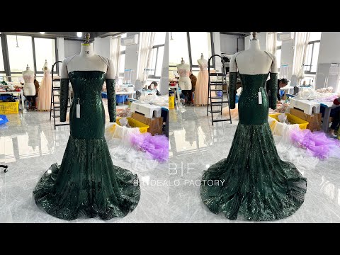 dark green detachable sleeve sparkly prom dress
