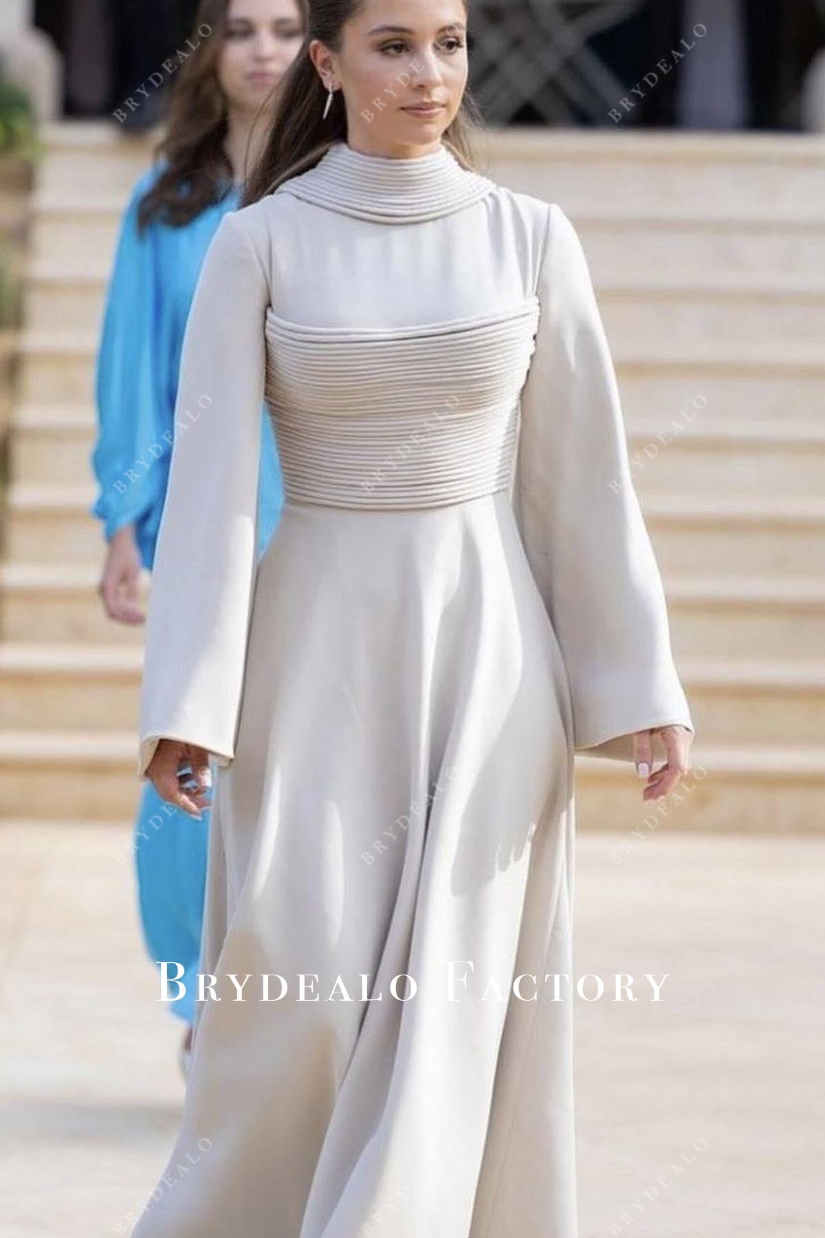 Princess Iman taupe high neck dress prince al Hussein royal wedding 2023