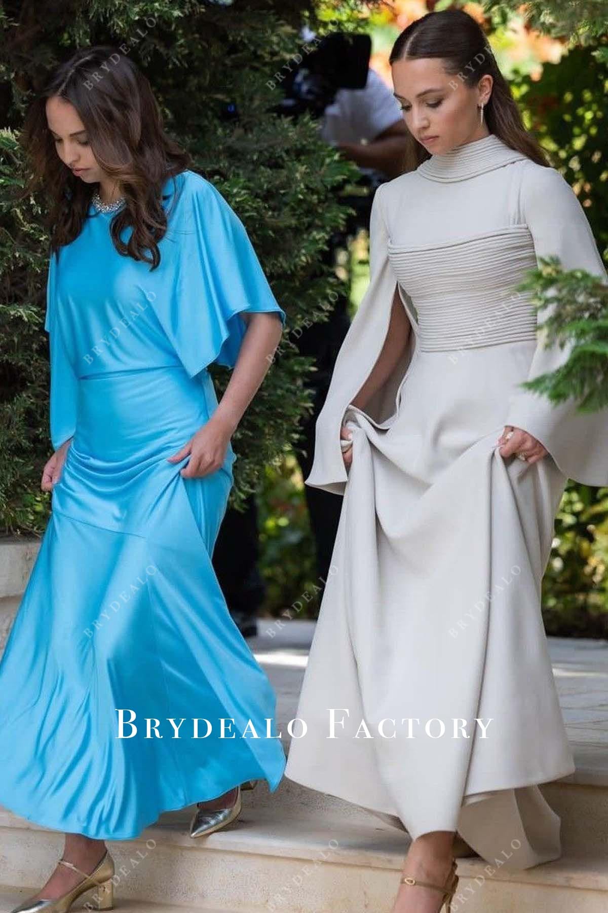 Princess Iman taupe slit sleeves dress prince al Hussein royal wedding 2023