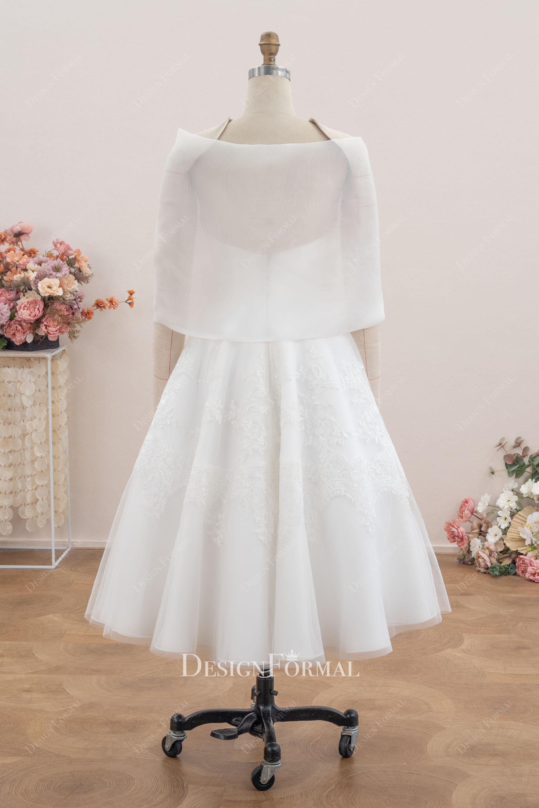 puffy a line short wedding dress