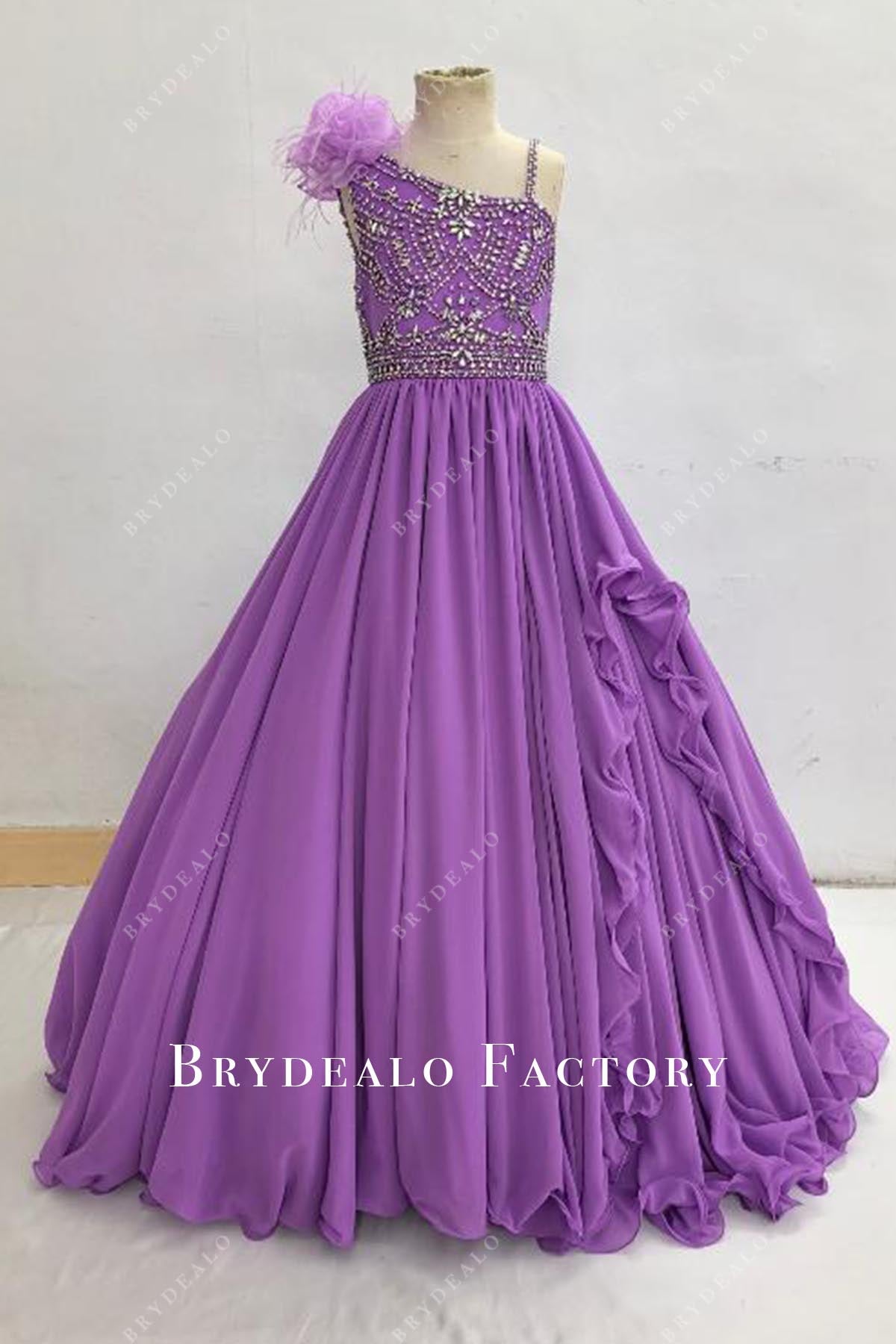 purple a line pageant dress