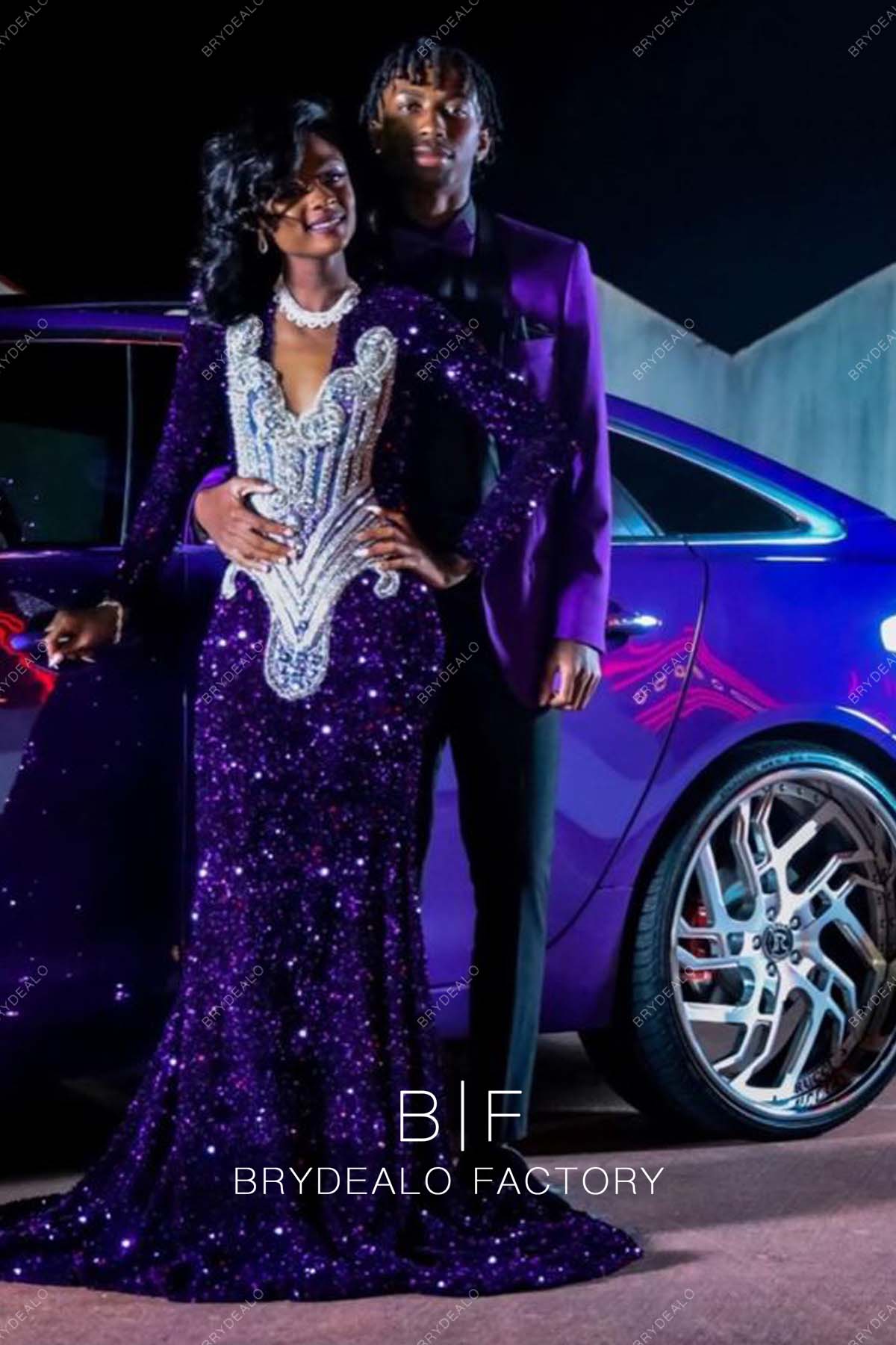 Purple Sequin Long Sleeves Rhinestones Mermaid Prom Dress Purple Sequin Long Sleeves Rhinestones Mermaid Prom Dress