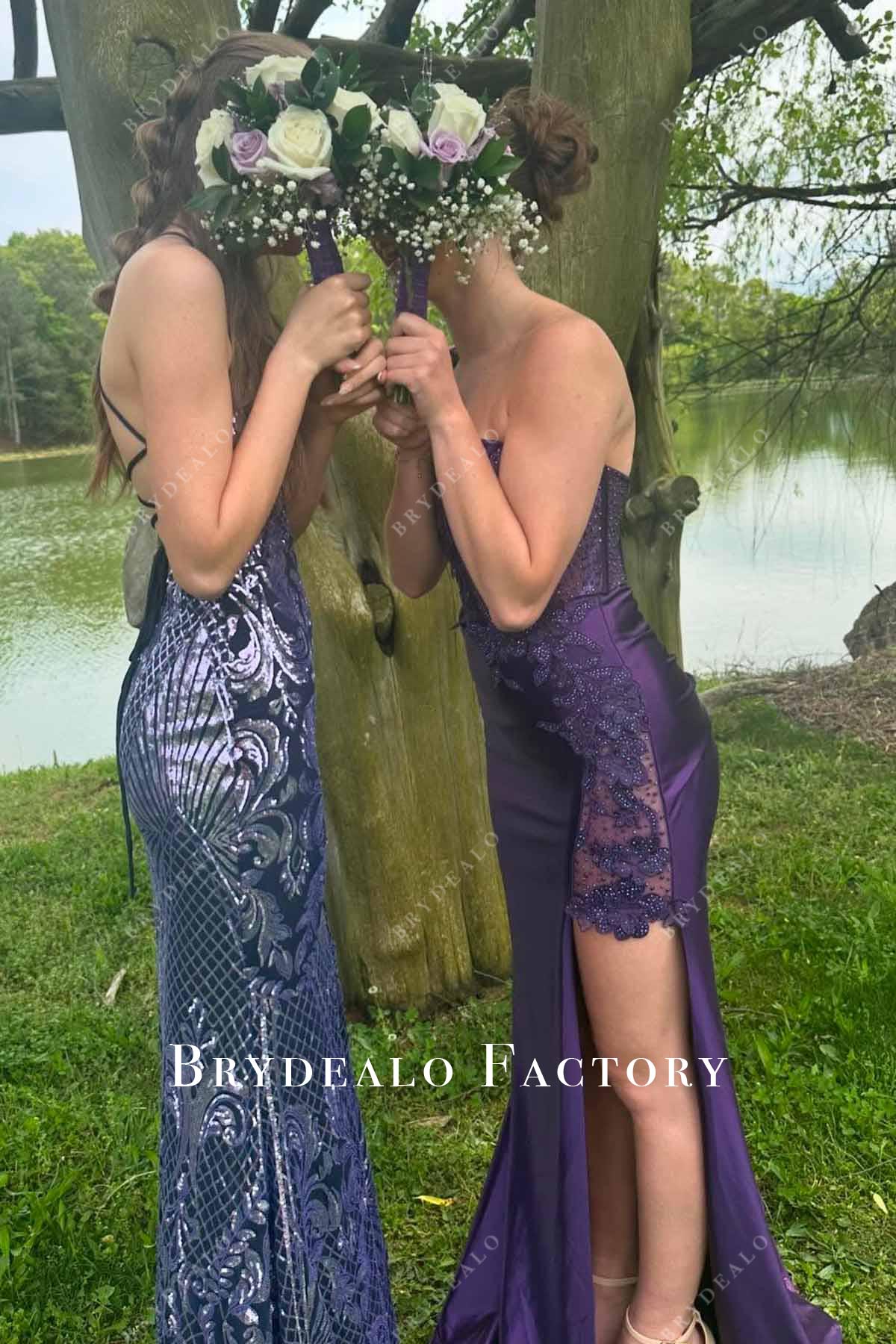 purple slit prom dress