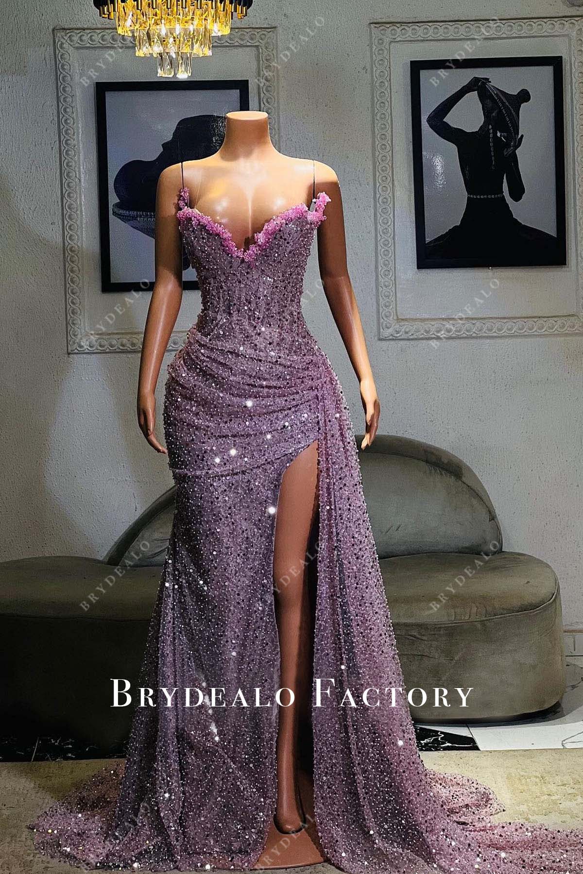 Eye-catching Lavender Strapless Shimmer Mermaid Slit Prom Dress Eye-catching Lavender Strapless Shimmer Mermaid Slit Prom Dress