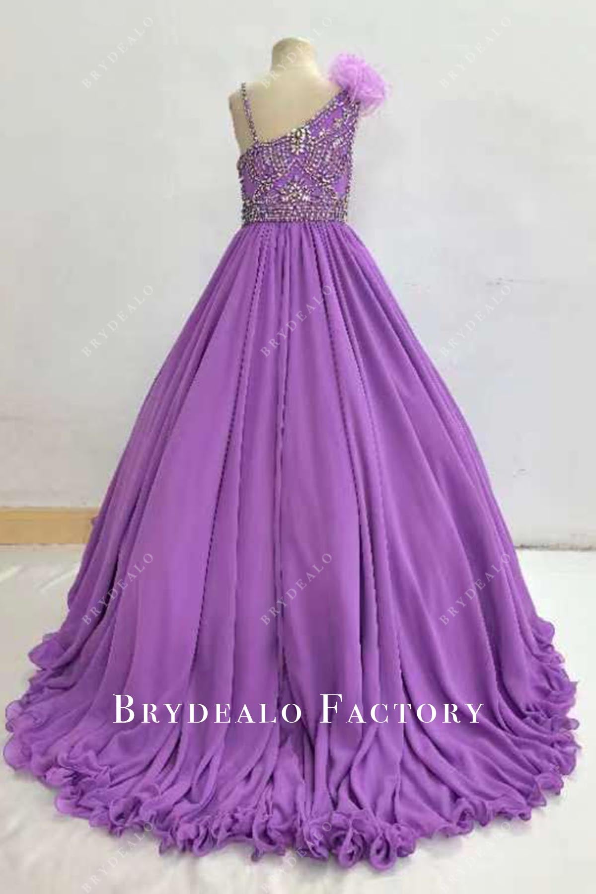 purple sweep train pageant dress