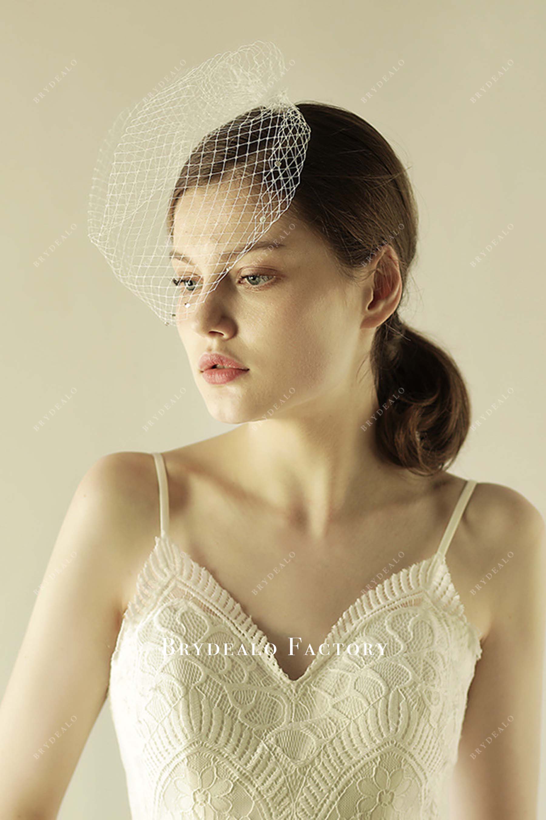 raw cut birdcage bridal veil