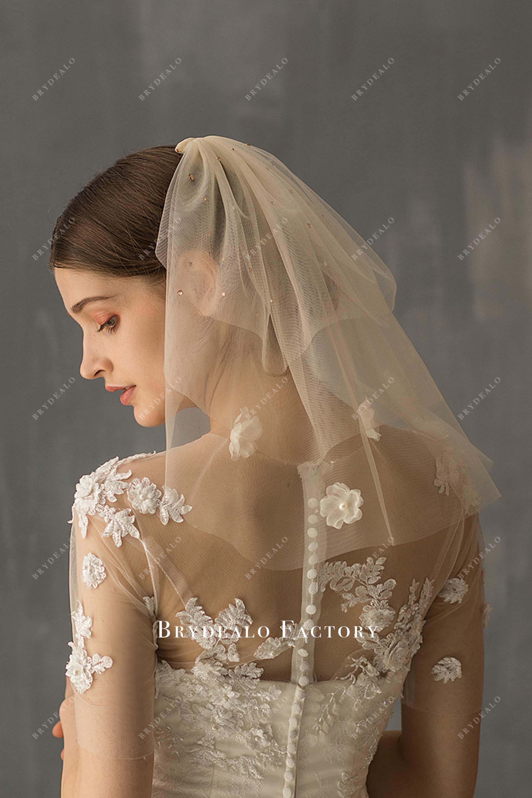 raw cut floral bridal veil