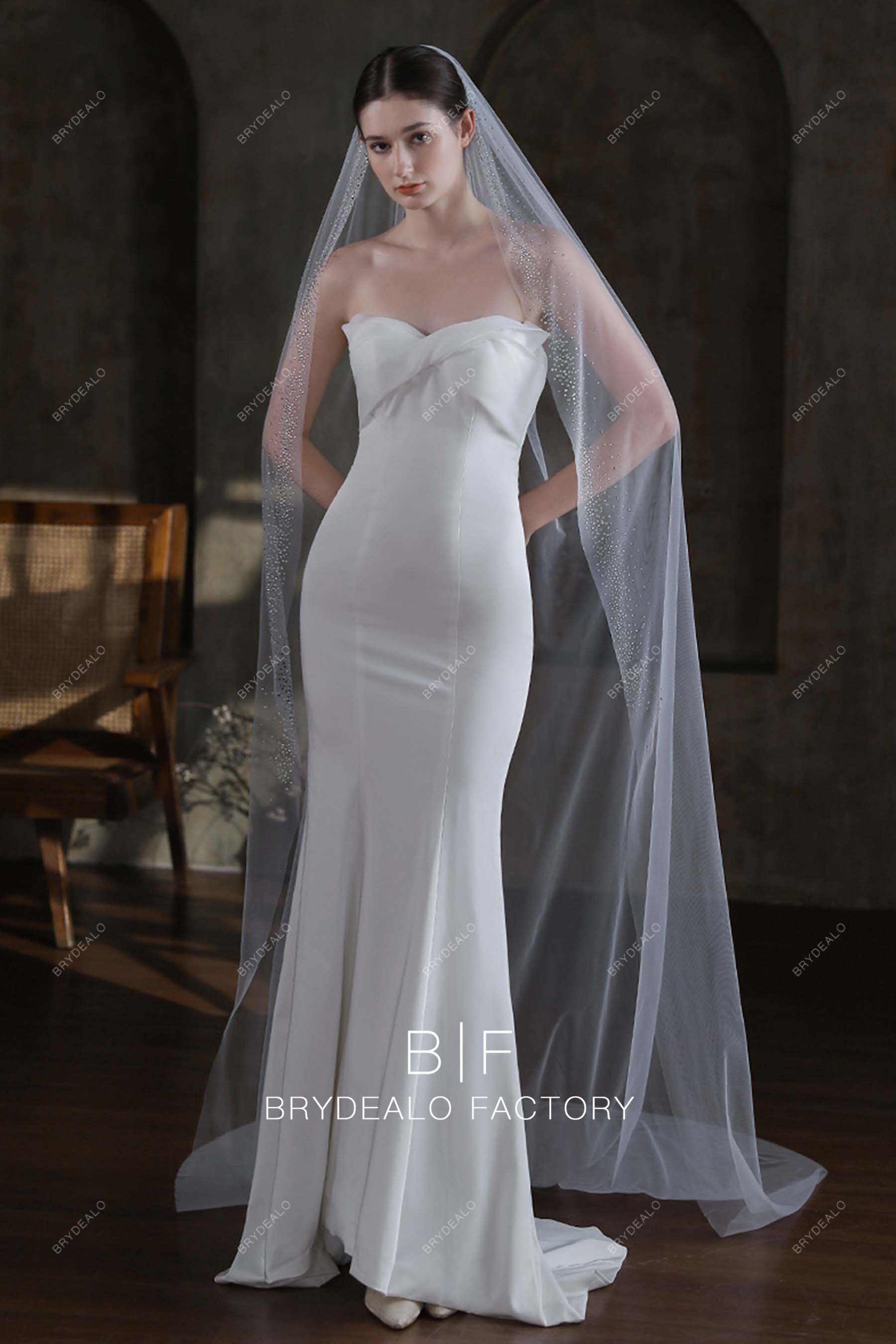 raw cut long wedding veil