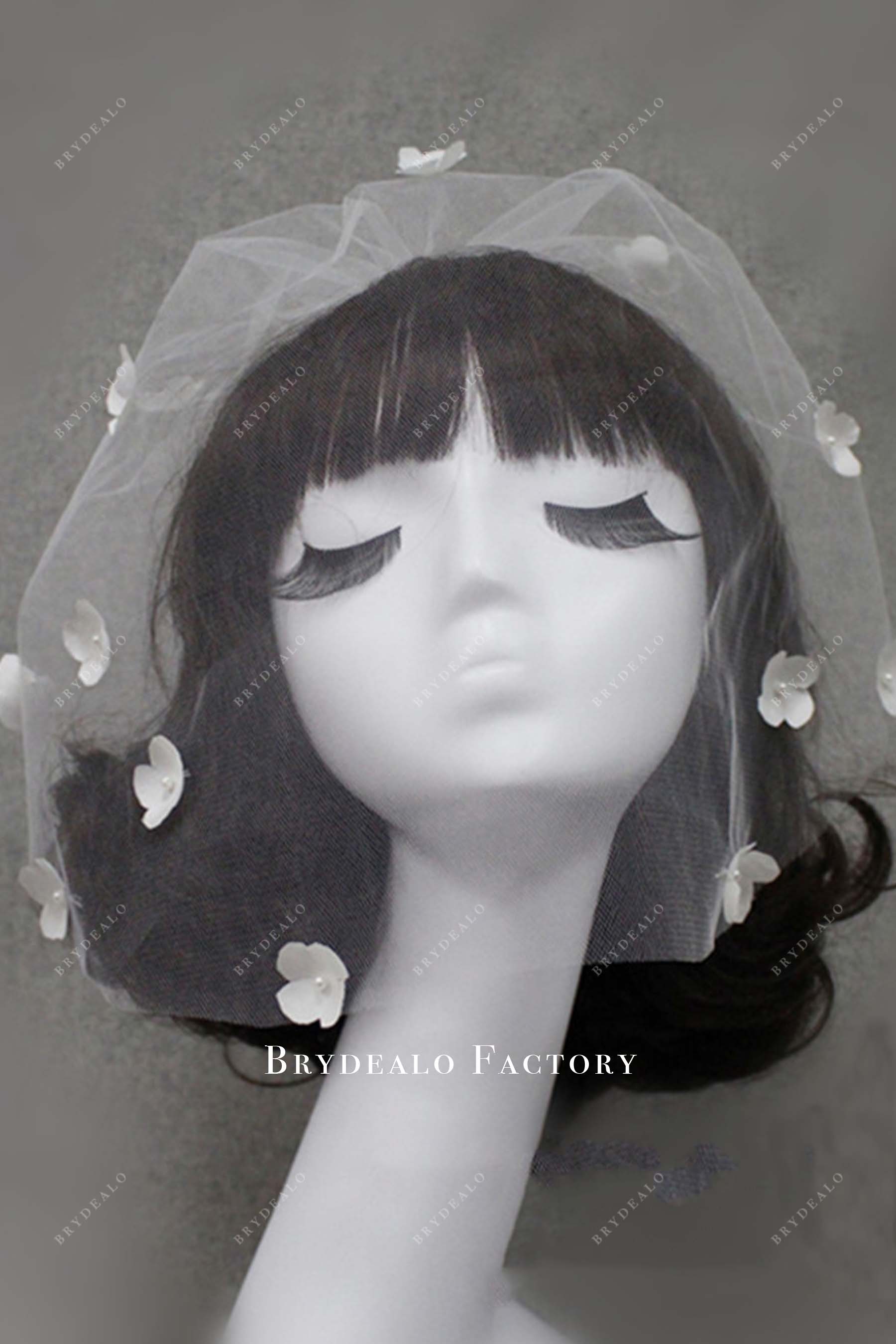 raw cut tulle birdcage bridal veil