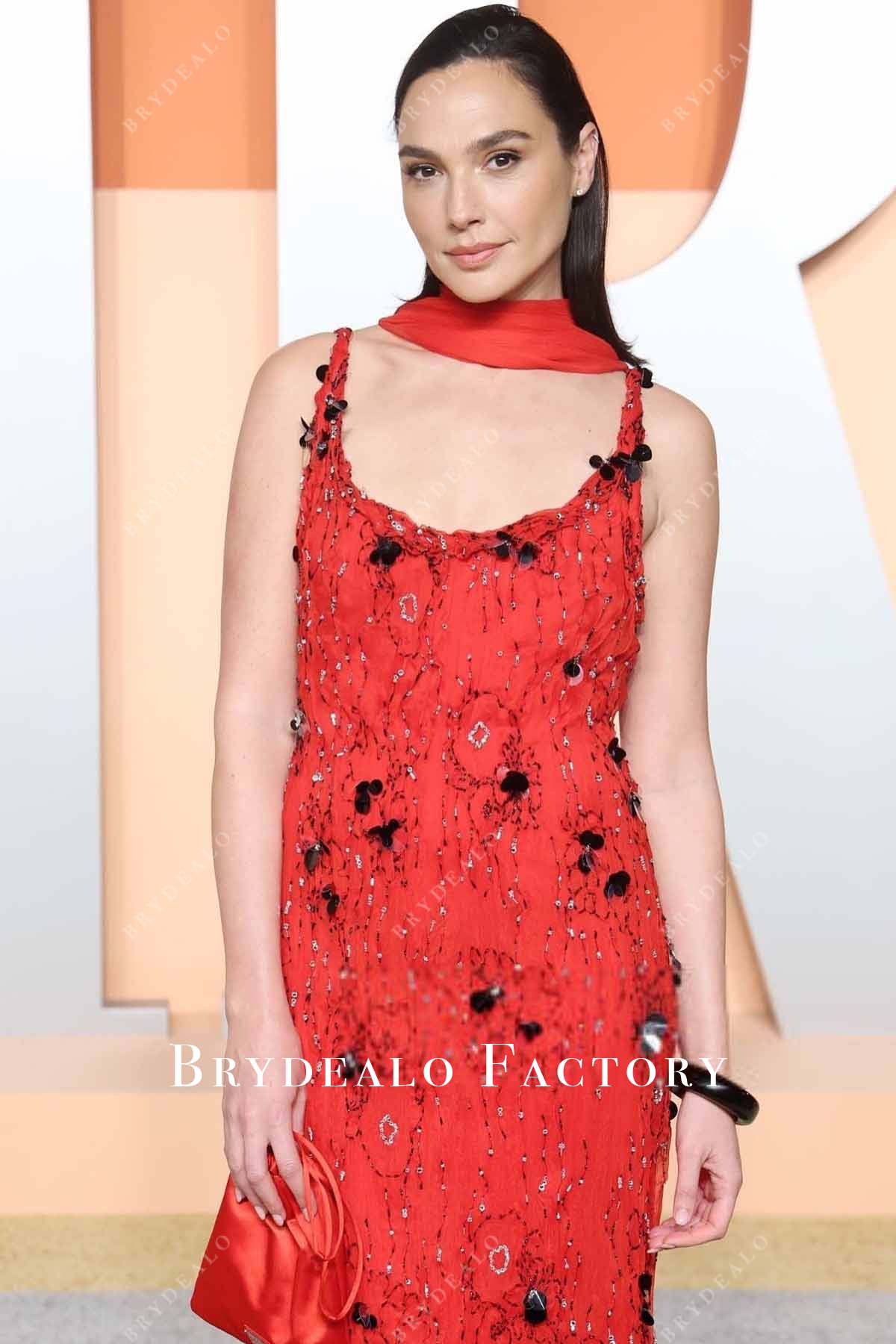 red Gal Gadot 2025 floral appliques Vanity fair party dress
