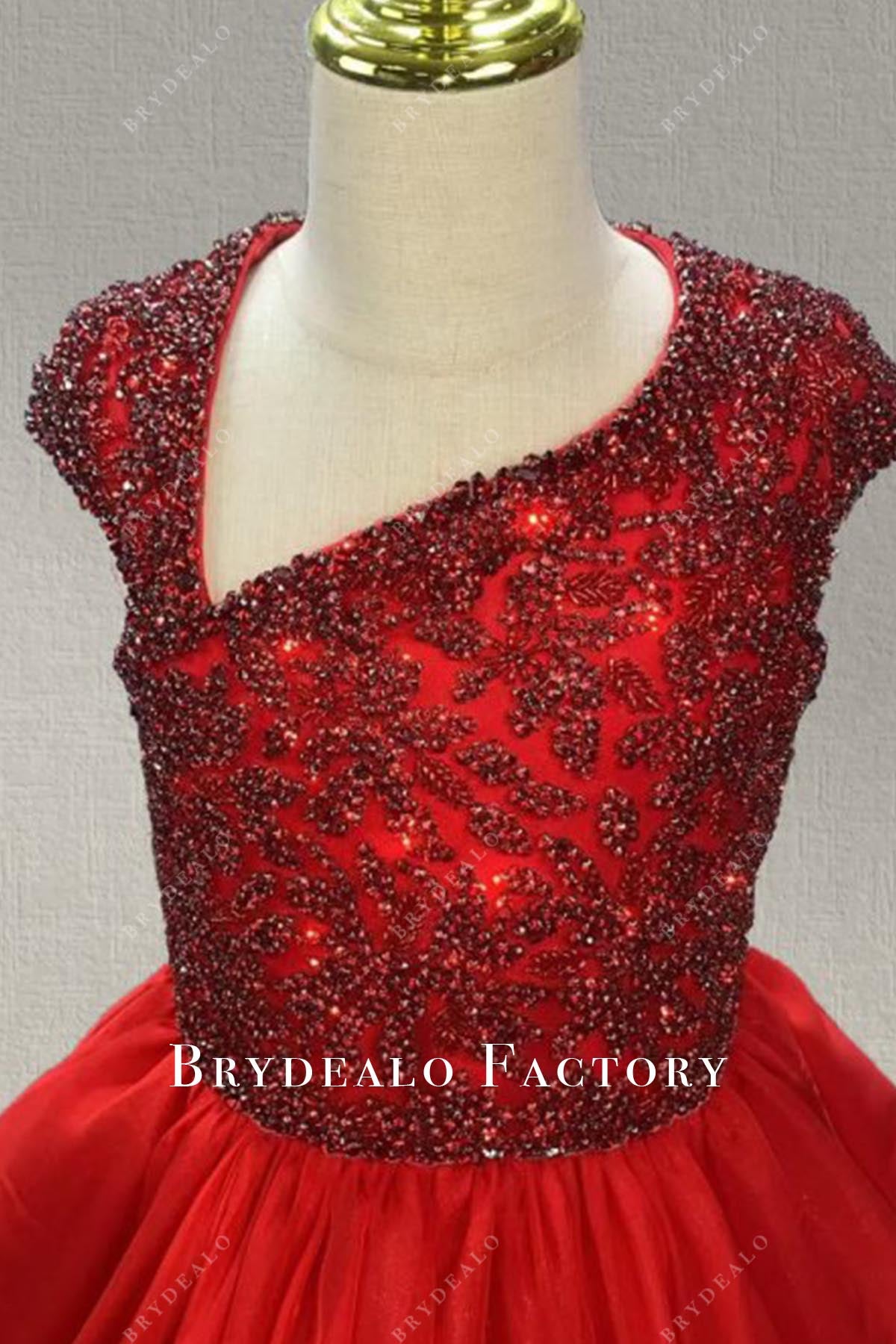 red beaded pageant dress