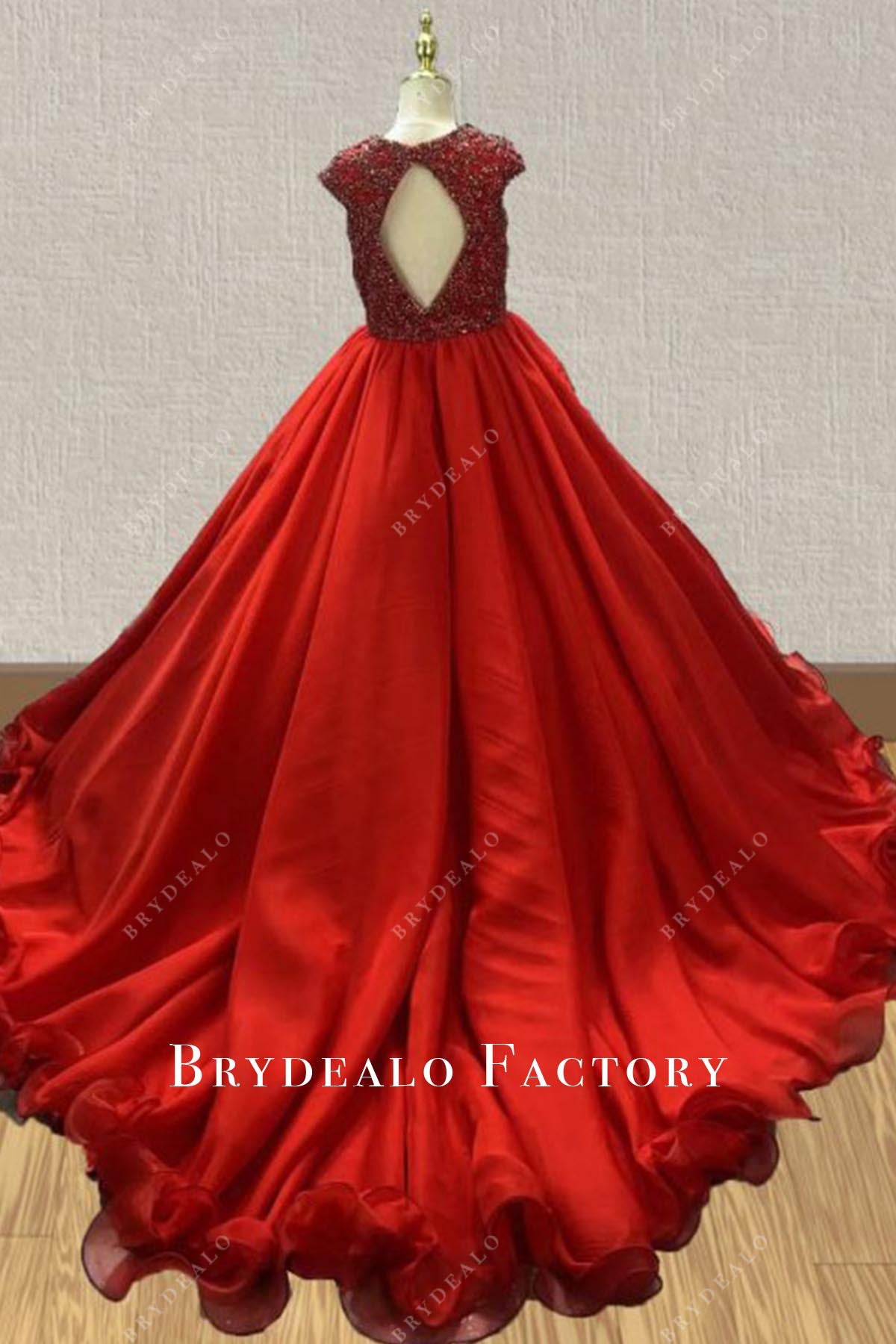red court train pageant dress