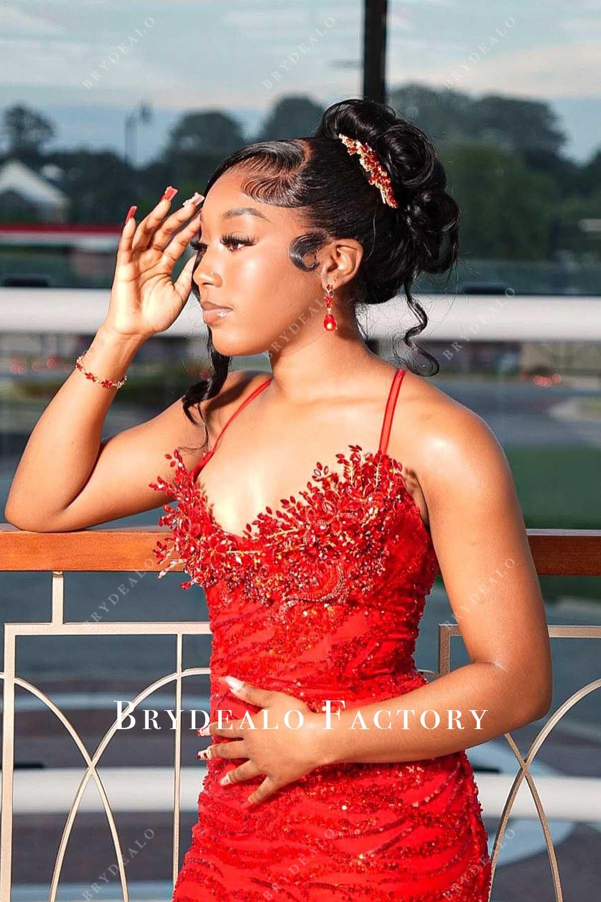red crisscross back prom dress