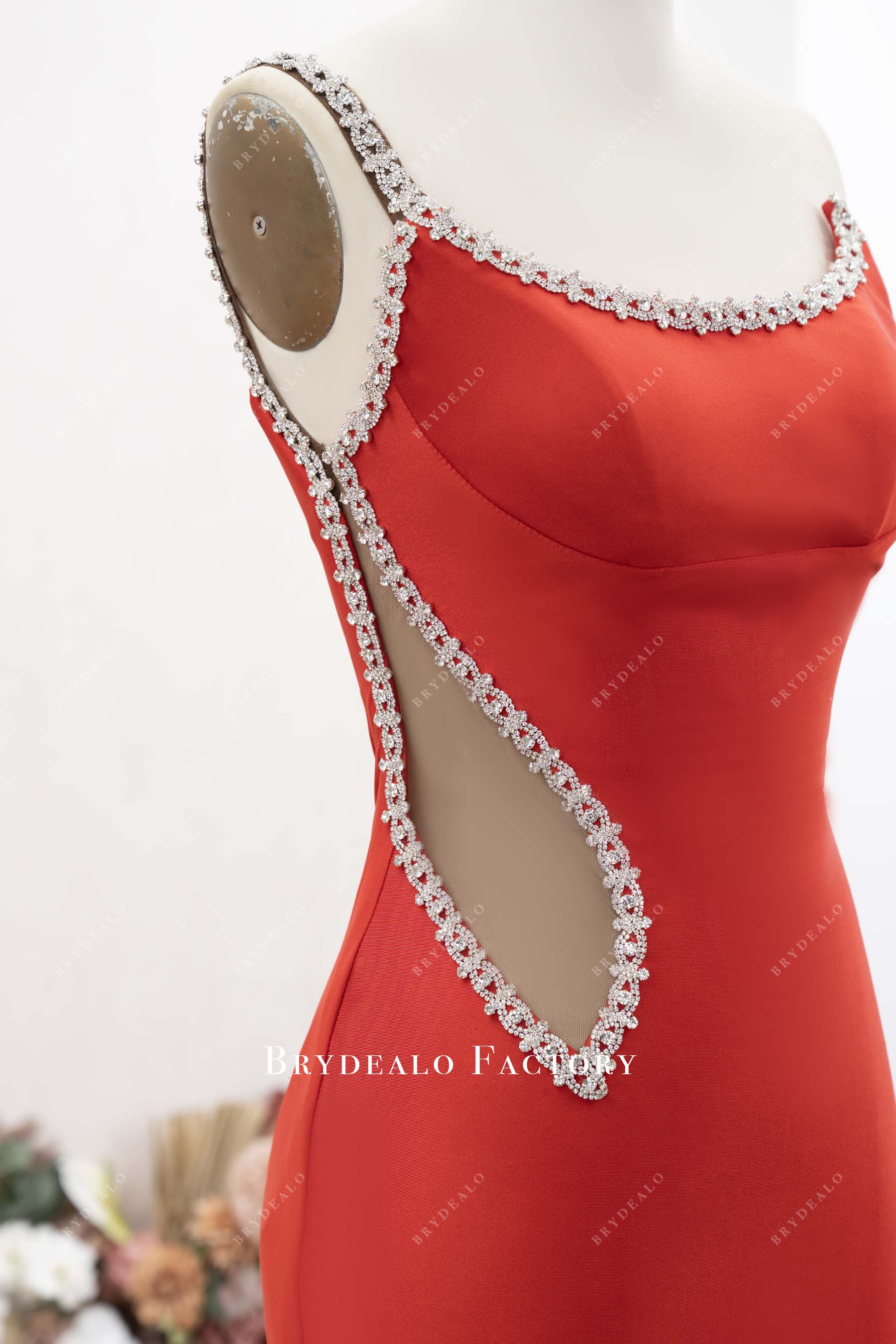 red illusion cutout formal dress