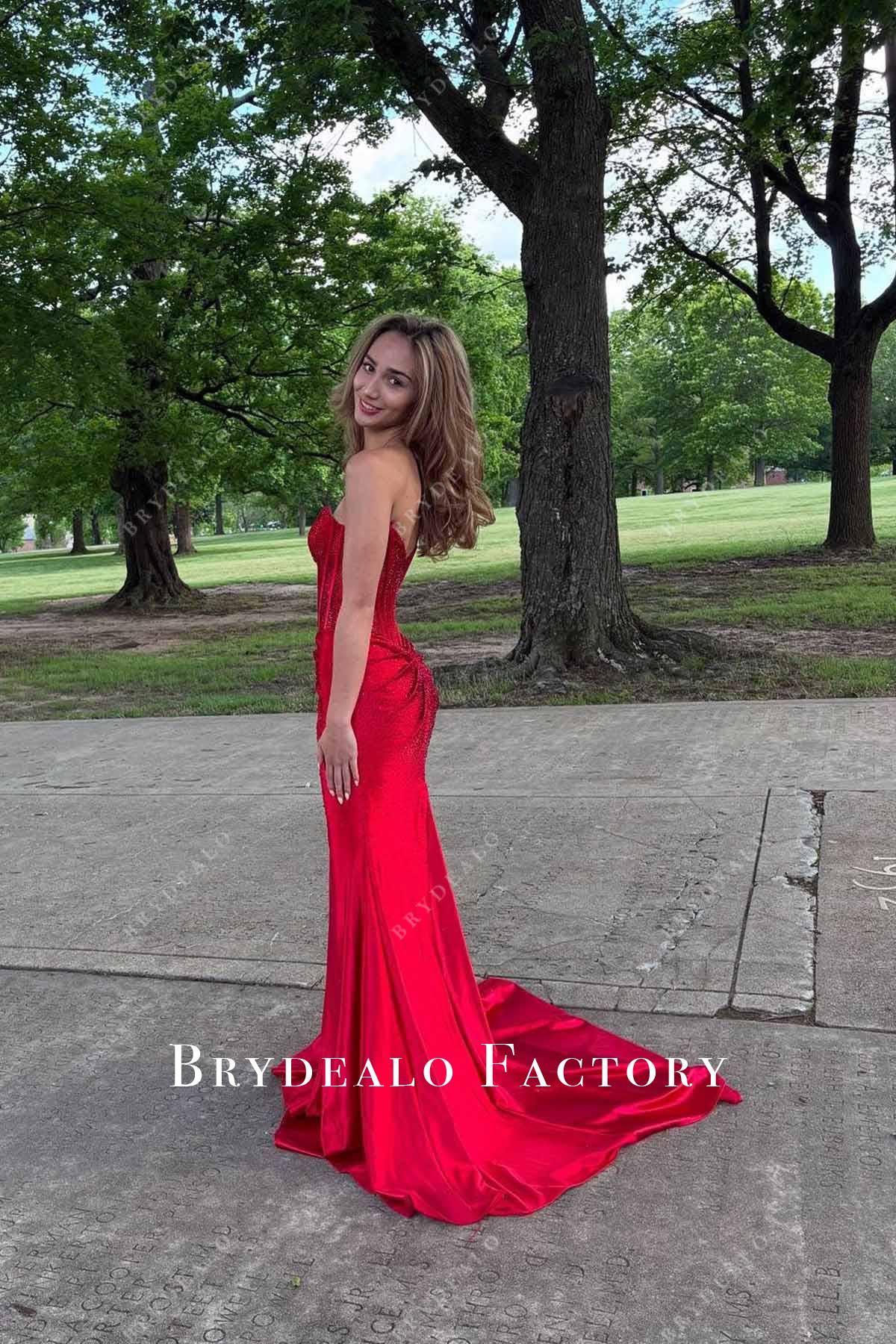 red mermaid prom dress