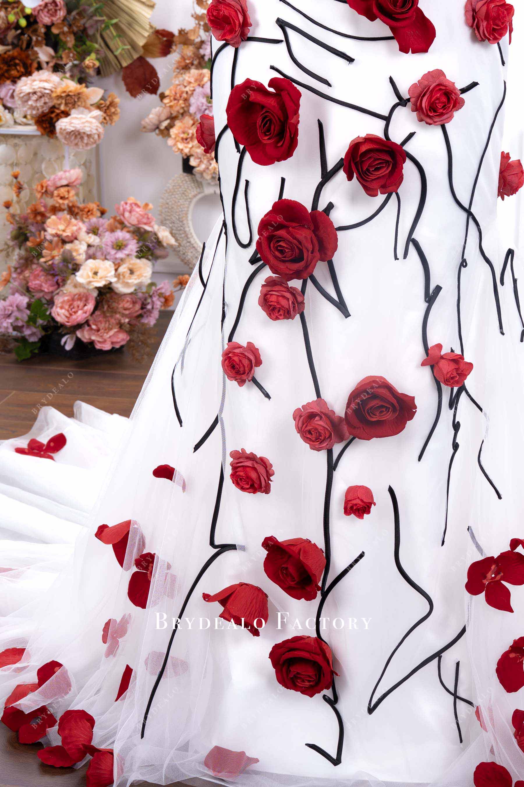 red rose white wedding dress