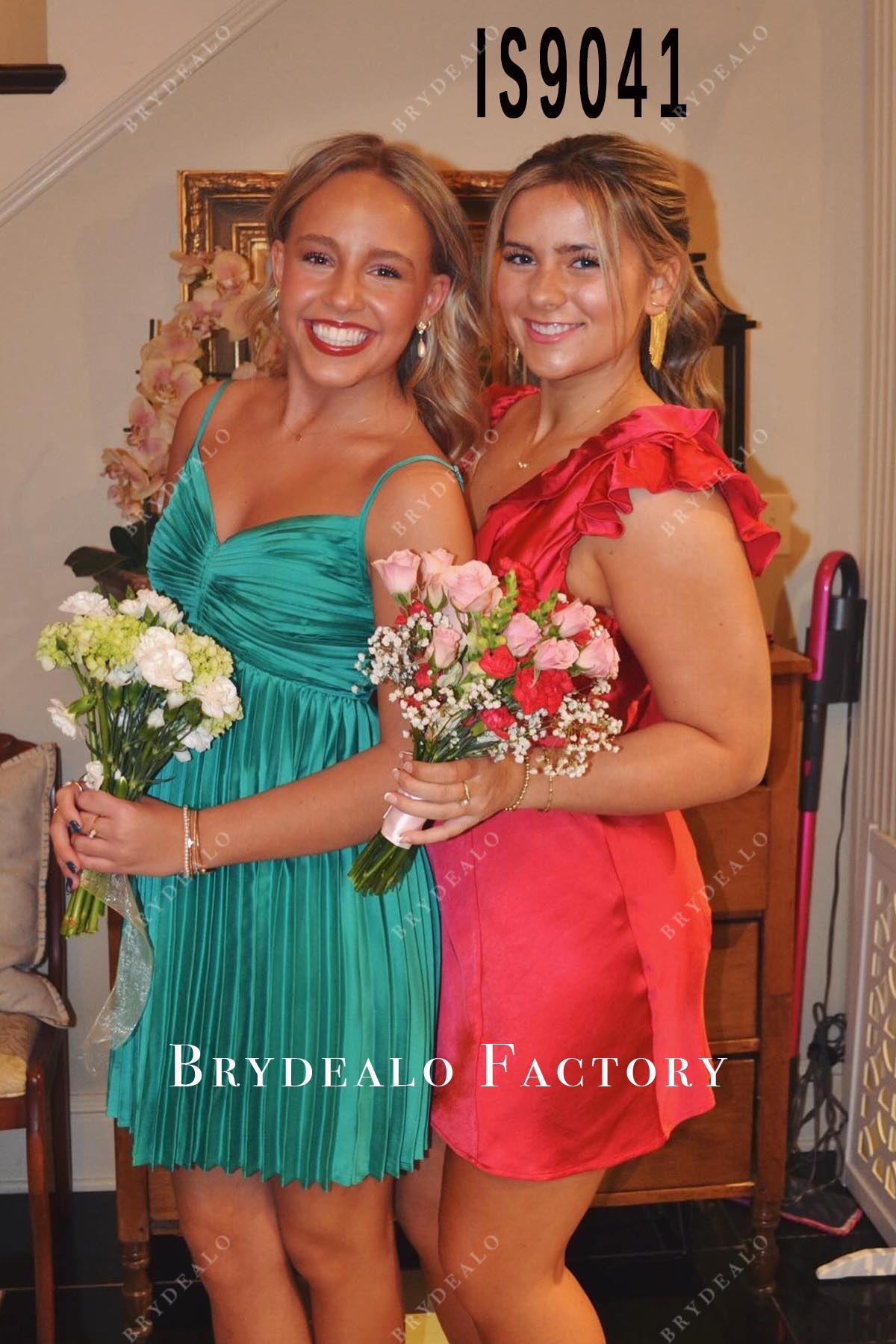 red ruffled sleeves prom dress