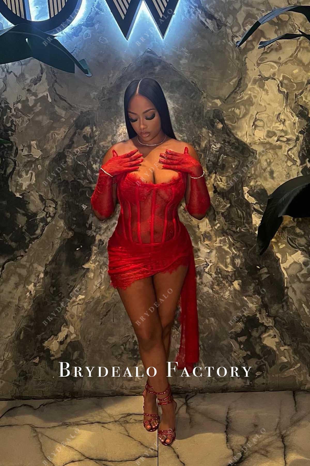 red strapless mini prom dress