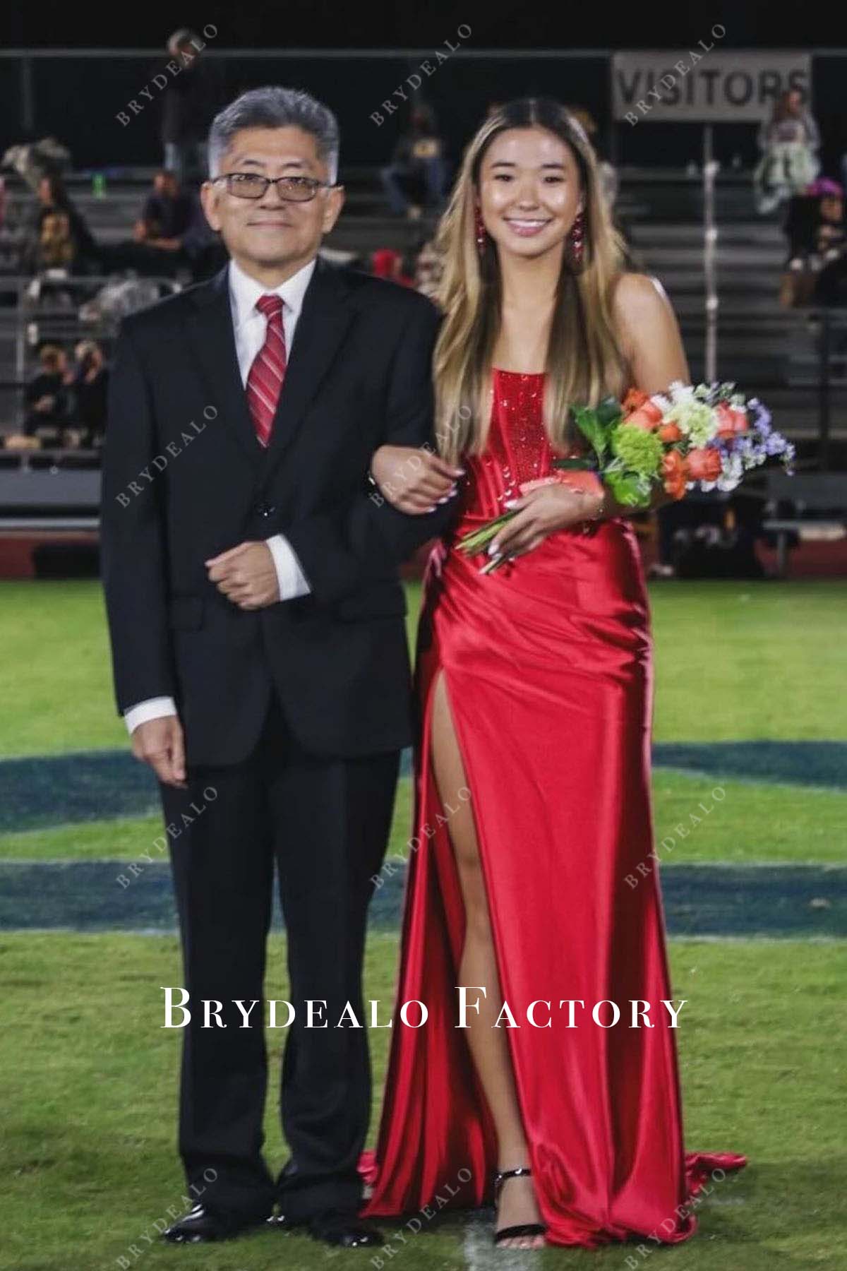 Red Sequined Strapless Slit Homecoming Prom Dress