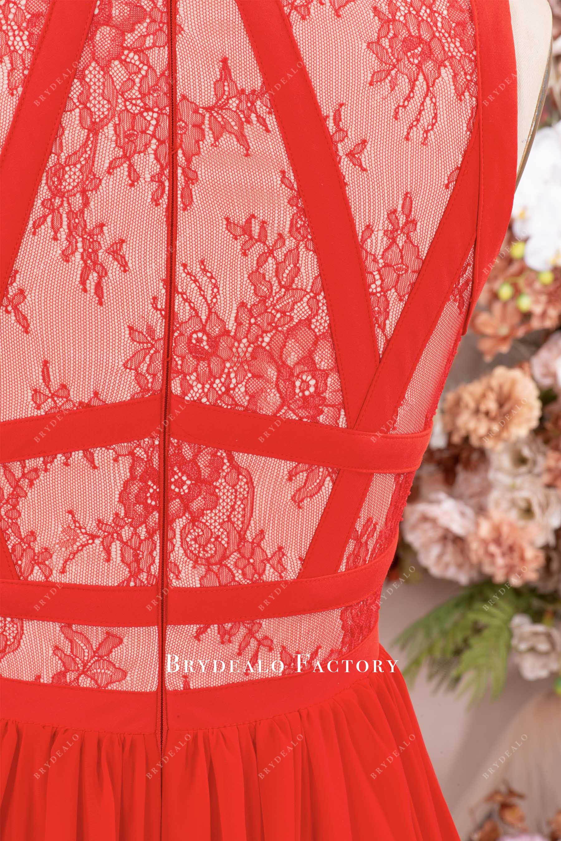 red straps lace prom formal dress