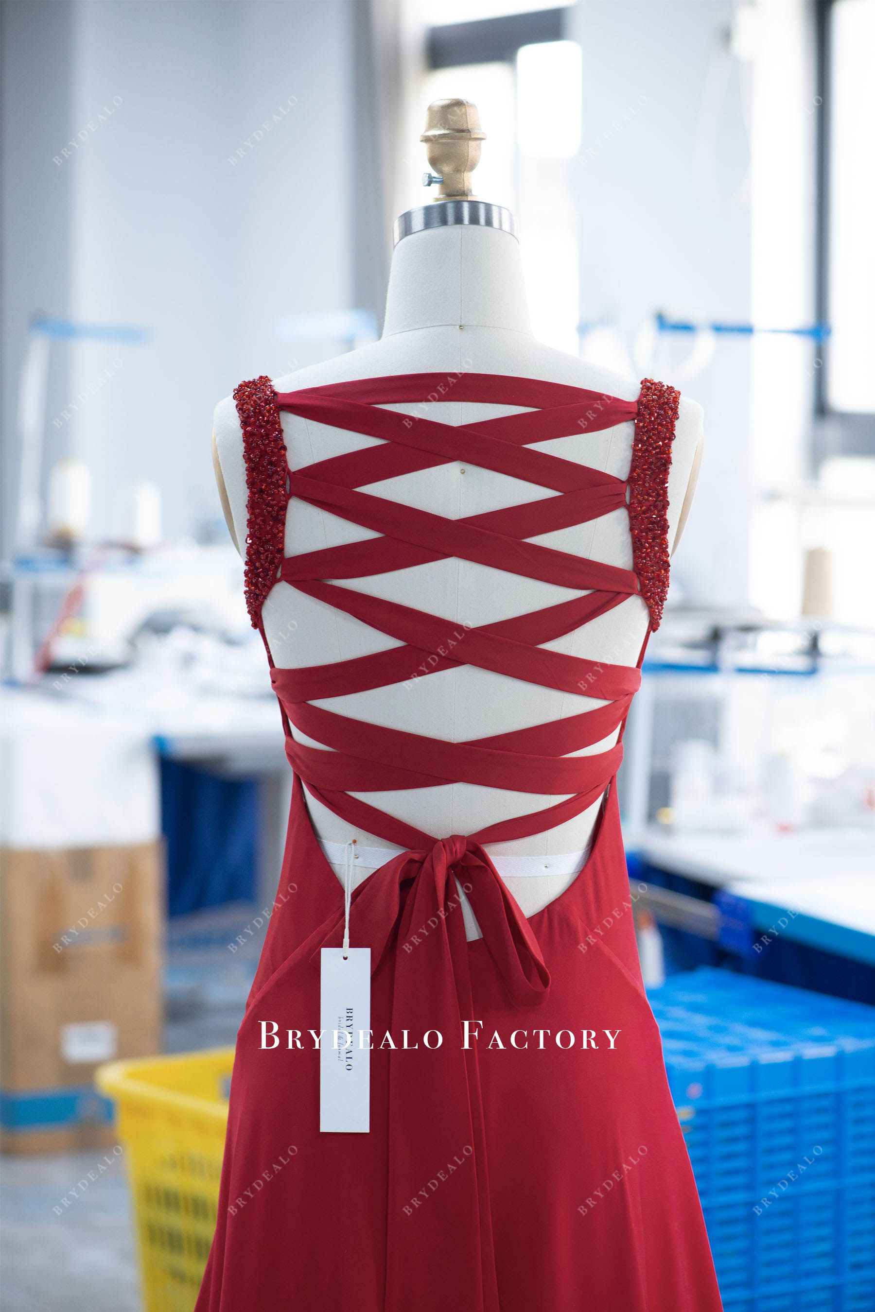 elegant red tailor-made criss-cross back prom dress