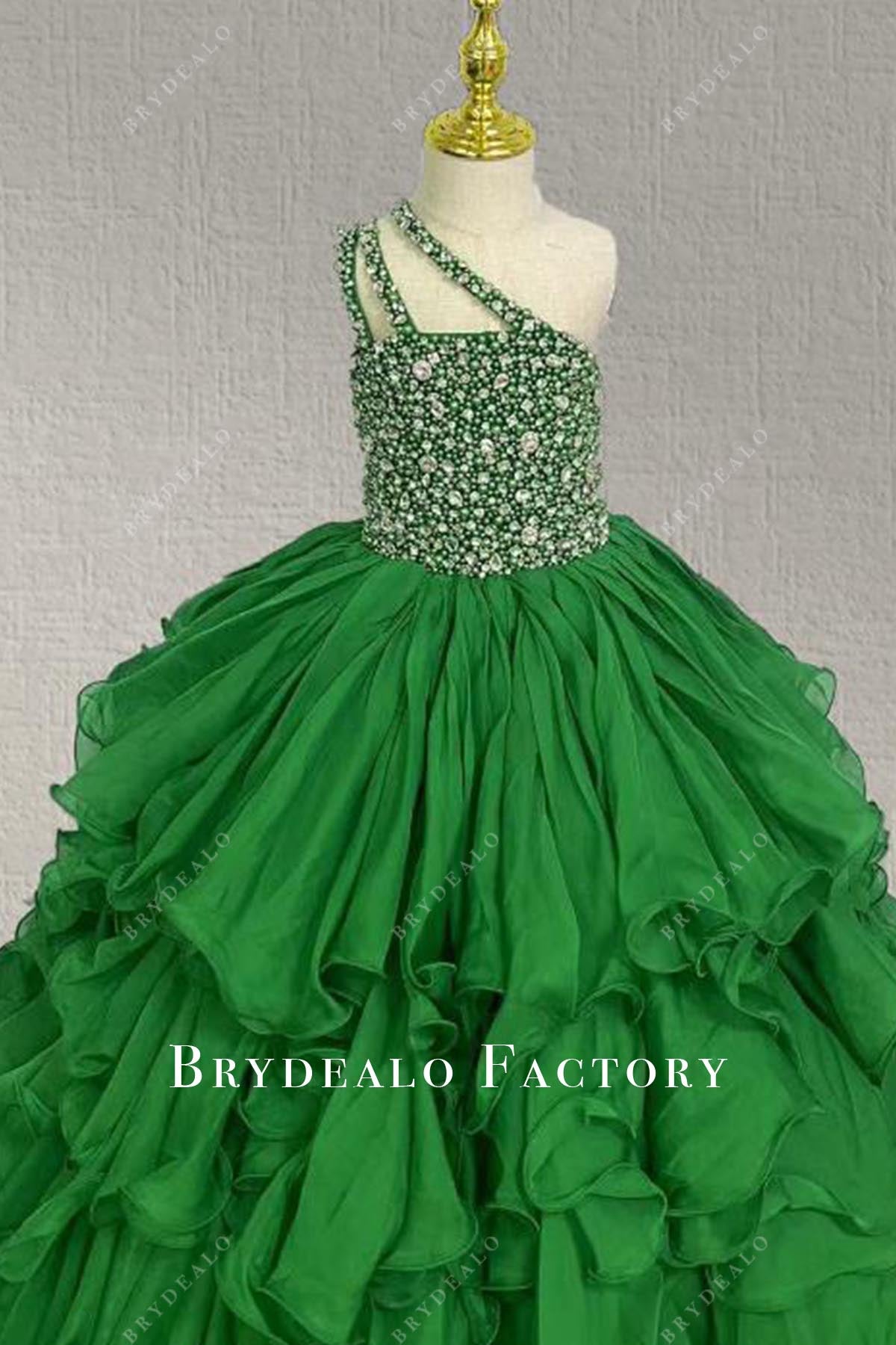 rhinestones asymmetrical neckline pageant dress