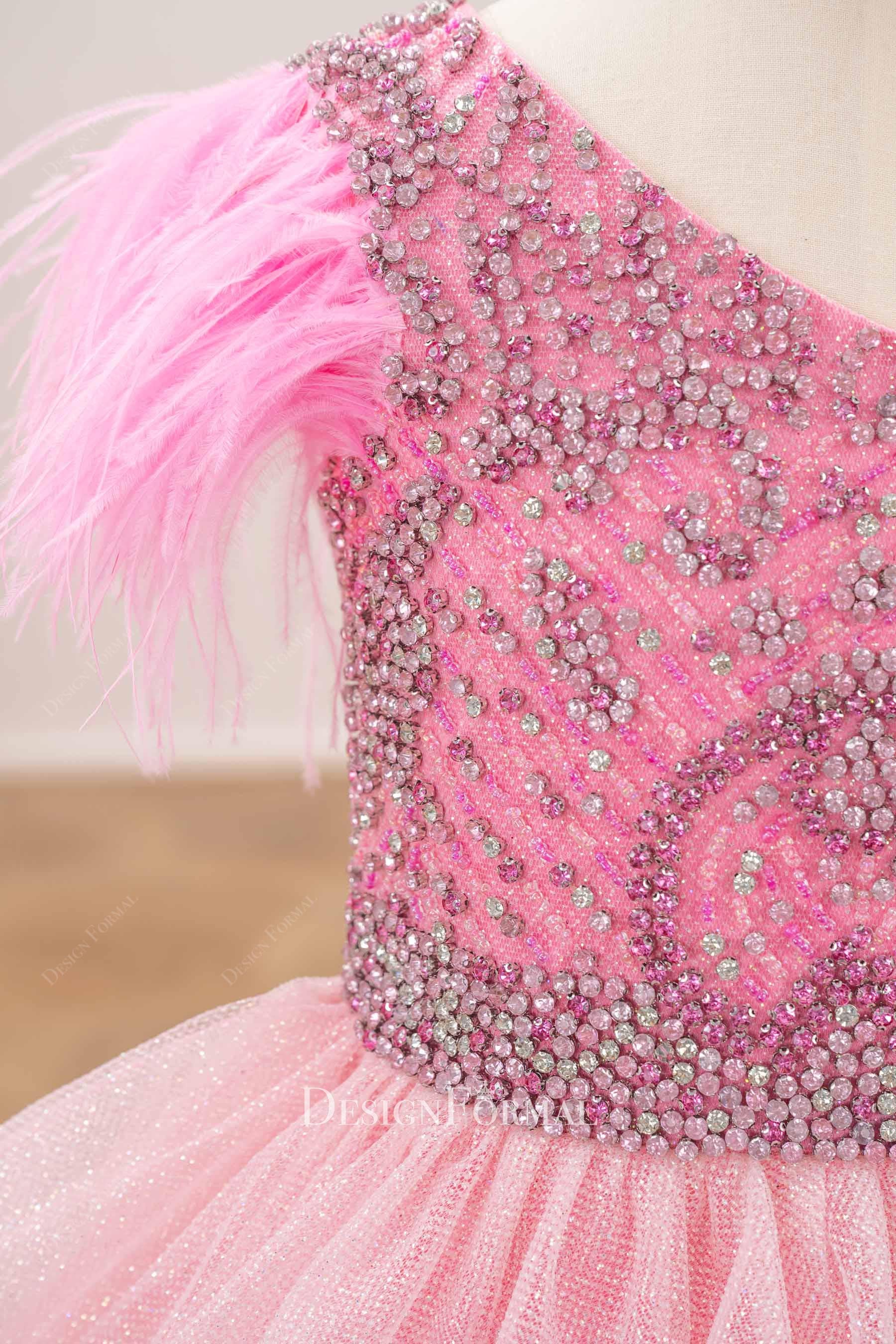 rhinestones pink a line pageant gown