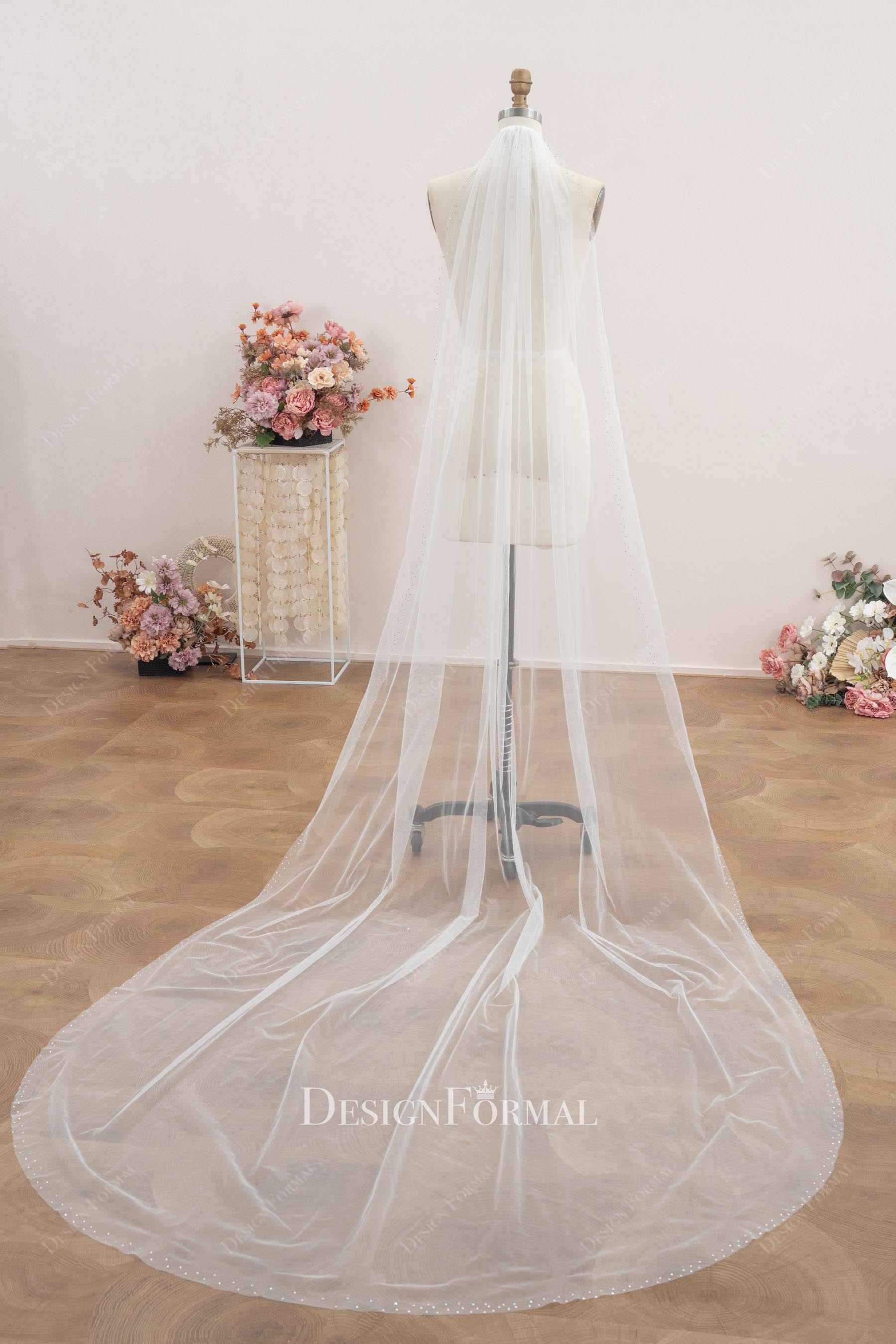 rhinestone cathedral train wedding veil