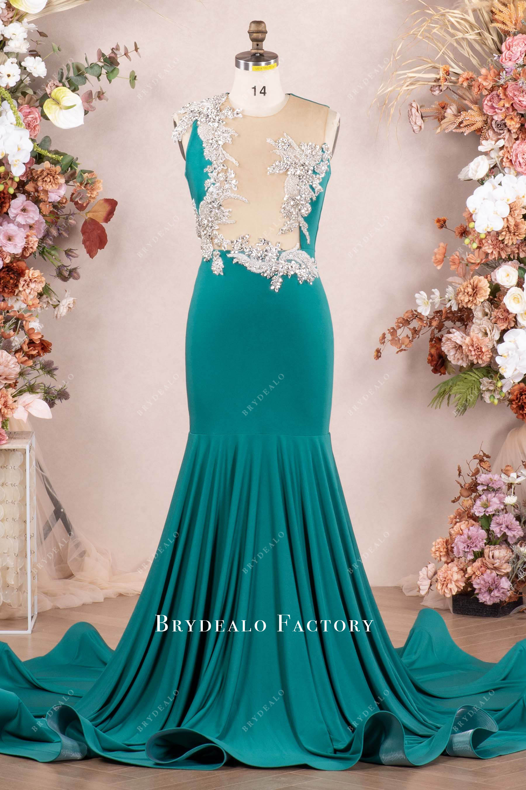 Rhinestone Jade Jersey Cutout Back Mermaid Prom Dress Rhinestone Jade Jersey Cutout Back Mermaid Prom Dress