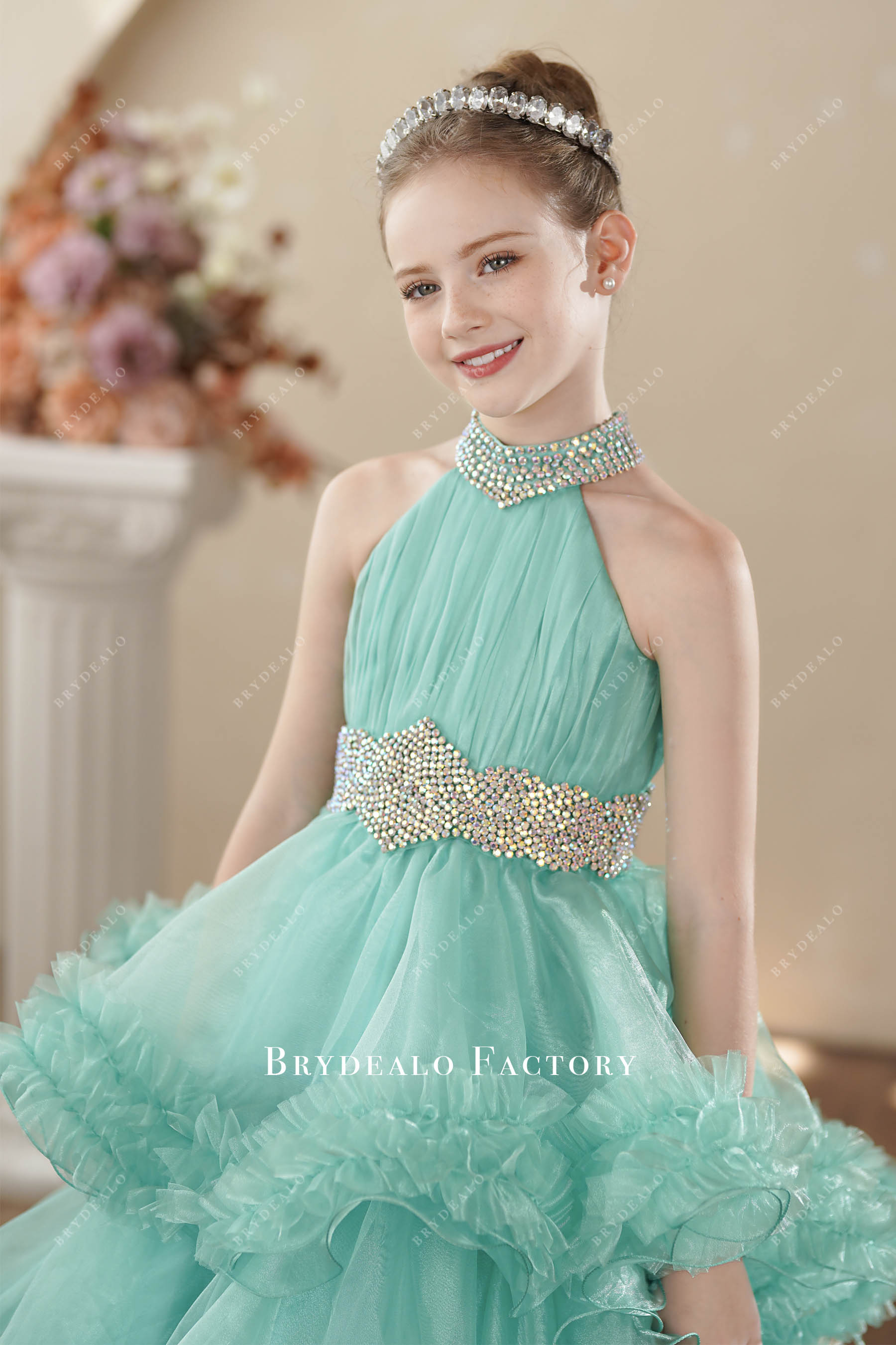 Trendy Elegant Dresses For Juniors Rhinestones Turquoise Organza