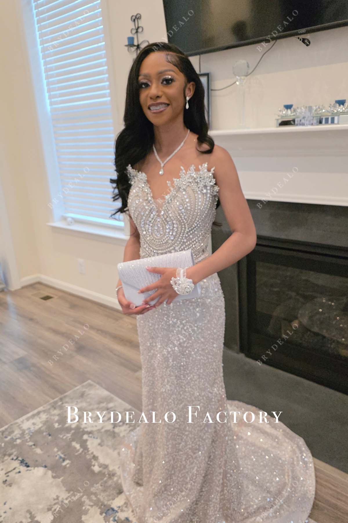 Silver Plunging Neck Sequins Strapless Formal Gown