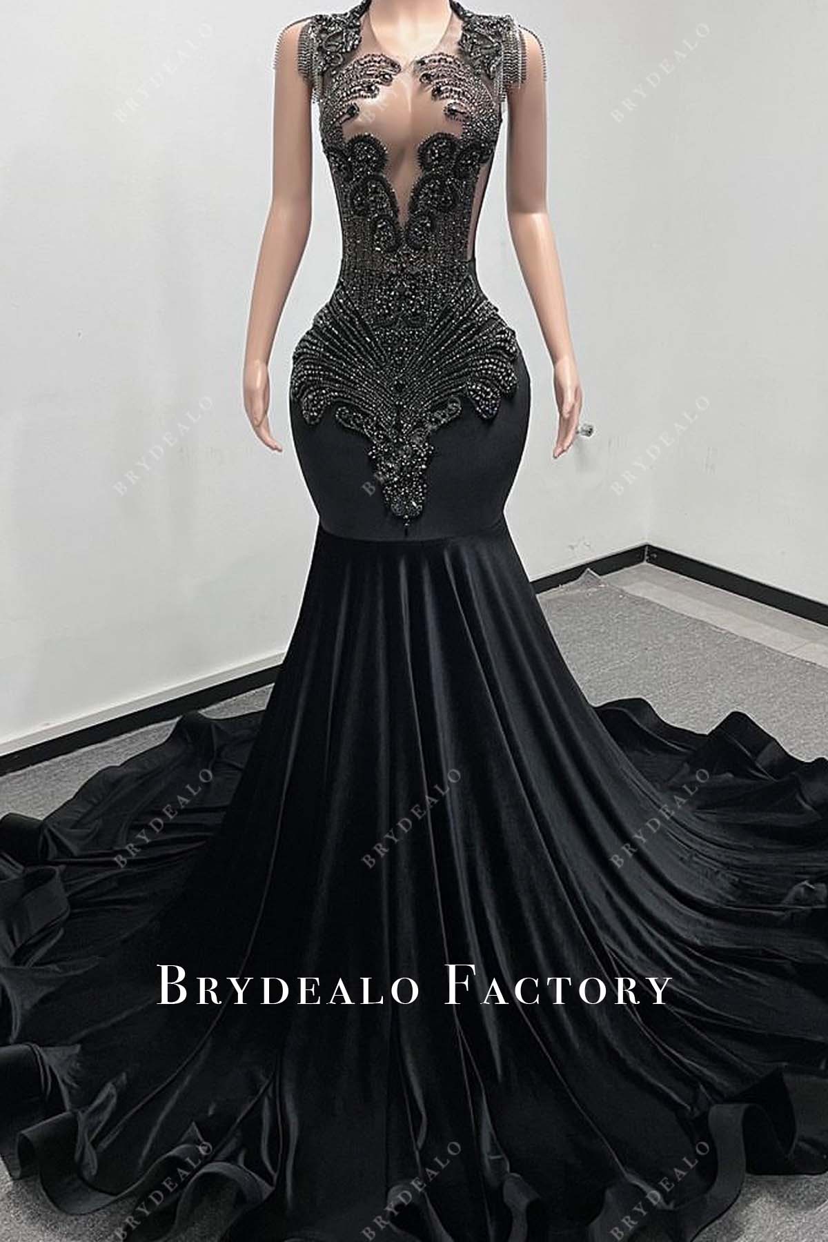 Luxury Rhinestones Black Jersey Mermaid Prom Dress Luxury Rhinestones Black Jersey Mermaid Prom Dress